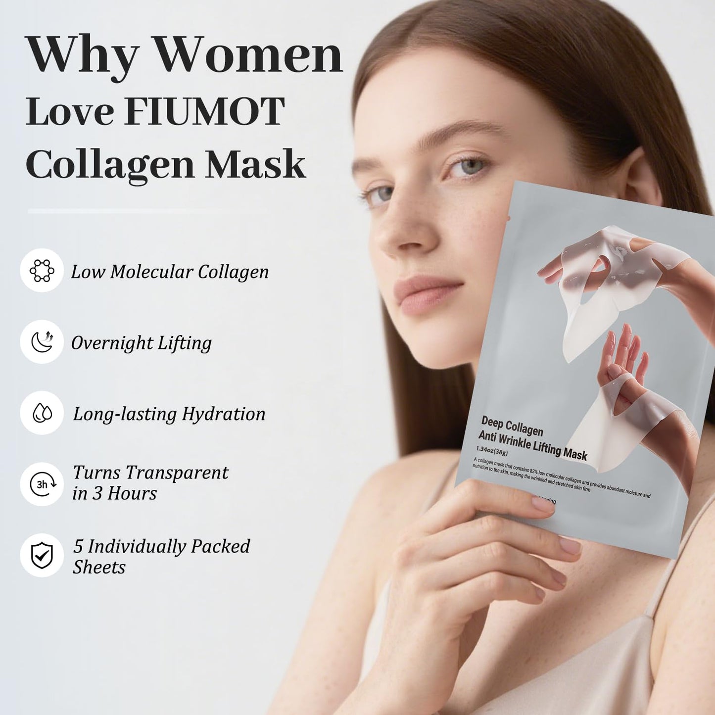 MUQIAN Rosemine Deep Collagen Anti-Wrinkle Lifting Overnight Mask Facial sheet masks with low molecular weight collagen for lifting, firming, and moisturizing 5 Packs - Medaid International