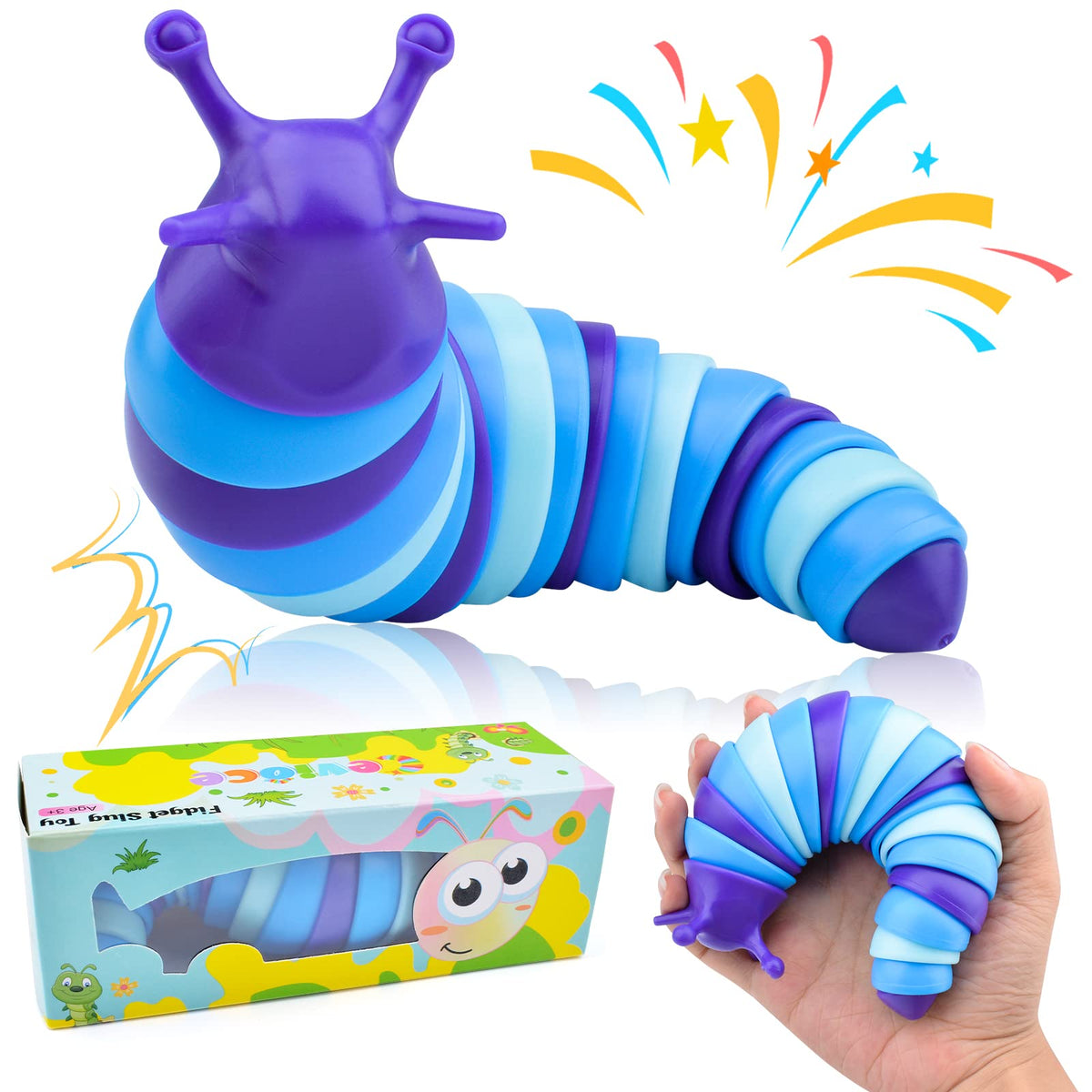 Cevioce Fidget Slug Toy, Sensory Slug Fidget Toy for Kids & Adults, 1Pc Cute 3D Articulated Stim Toy - Can Be Spliced, Safe｜Exercise Wrist Strength & Stress Relief, Great Gift for ADHD Autism