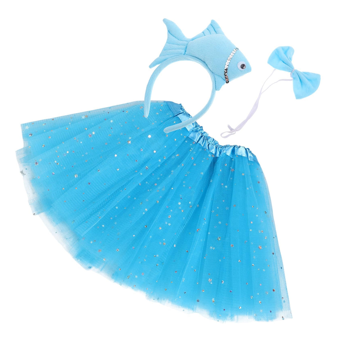 KASTWAVE Plush Fish Costume, Ocean Animal Theme Party Dress up, Parent Child Costumes, Includes Goldfish Headband, Bow Tie and Tutu, Ideas for Halloween Parties, Role Play, Cosplay Stage,Blue