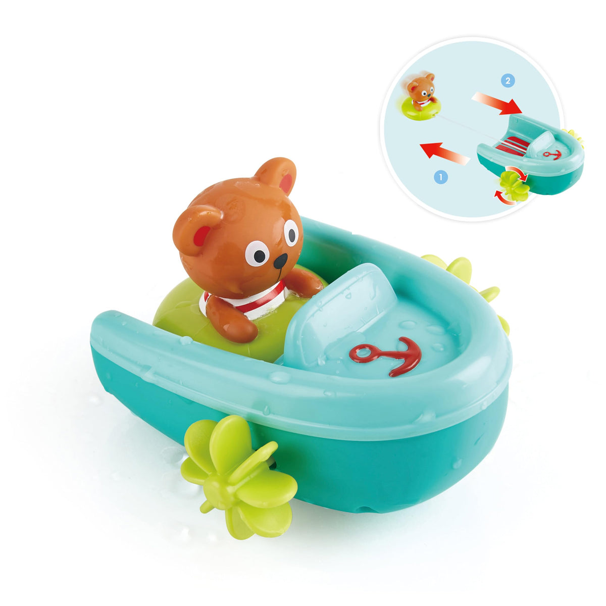 Hape Hape, Tubing Pull Back Boat, Bath Toys, Multicolor, Ages 18 months up