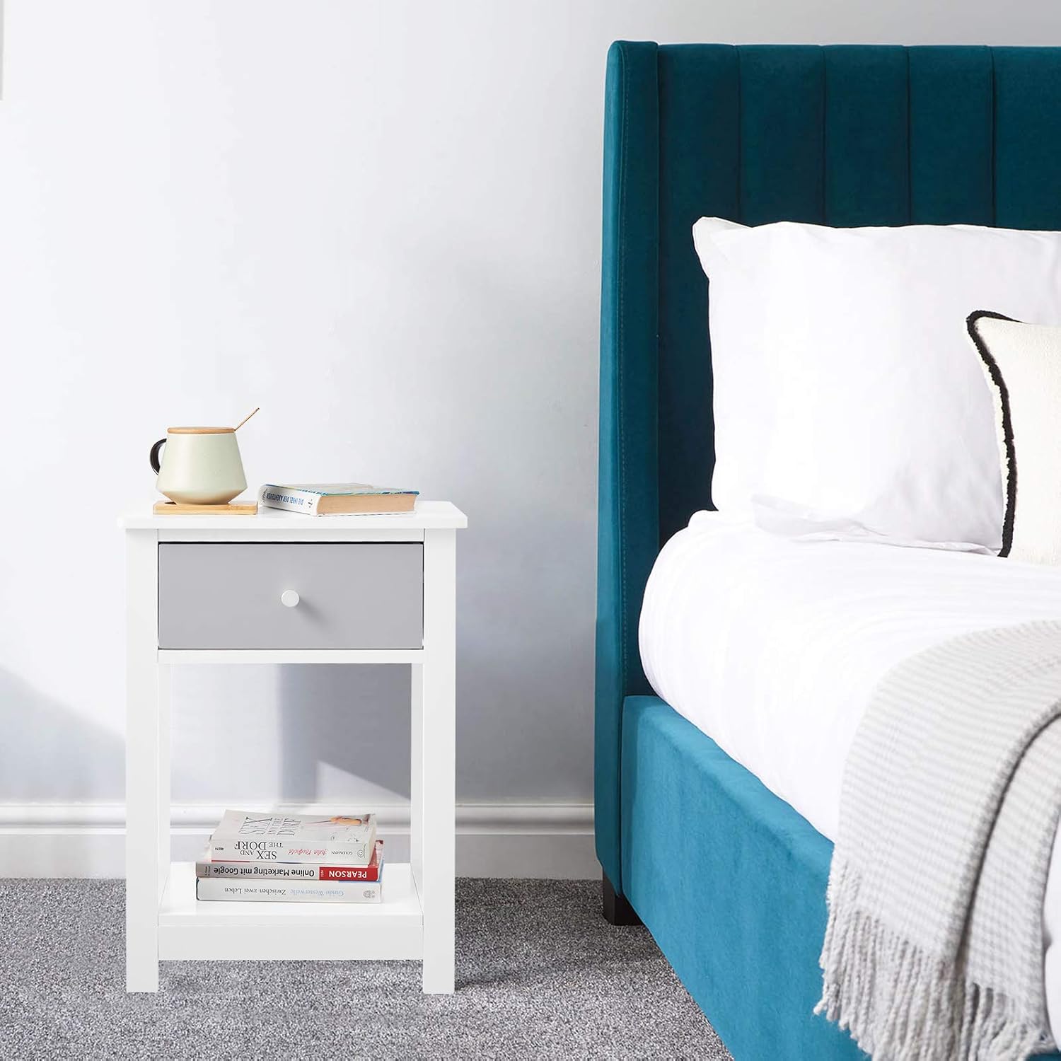 WOLTU White Wooden Bedside Table (TS117WS)
