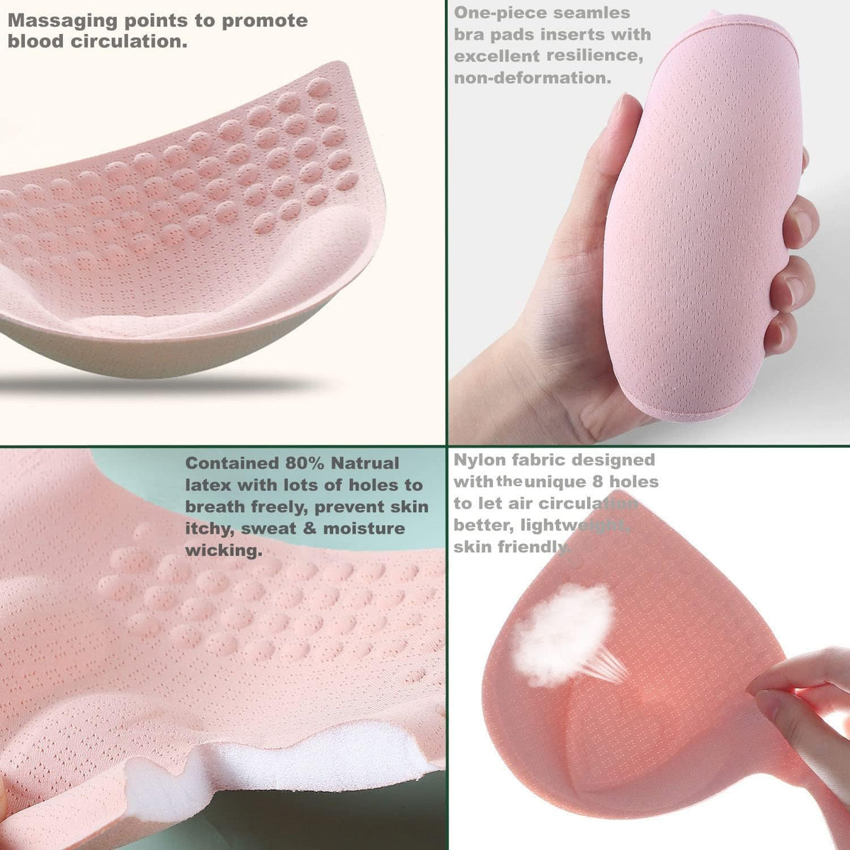 KASTWAVE Bra Pads Inserts, 5 Pairs Latex Bras Inserts for Sports Bras, Latex Bras Inserts Removable for Women's Sports Cups Bra or Swimsuit Insert