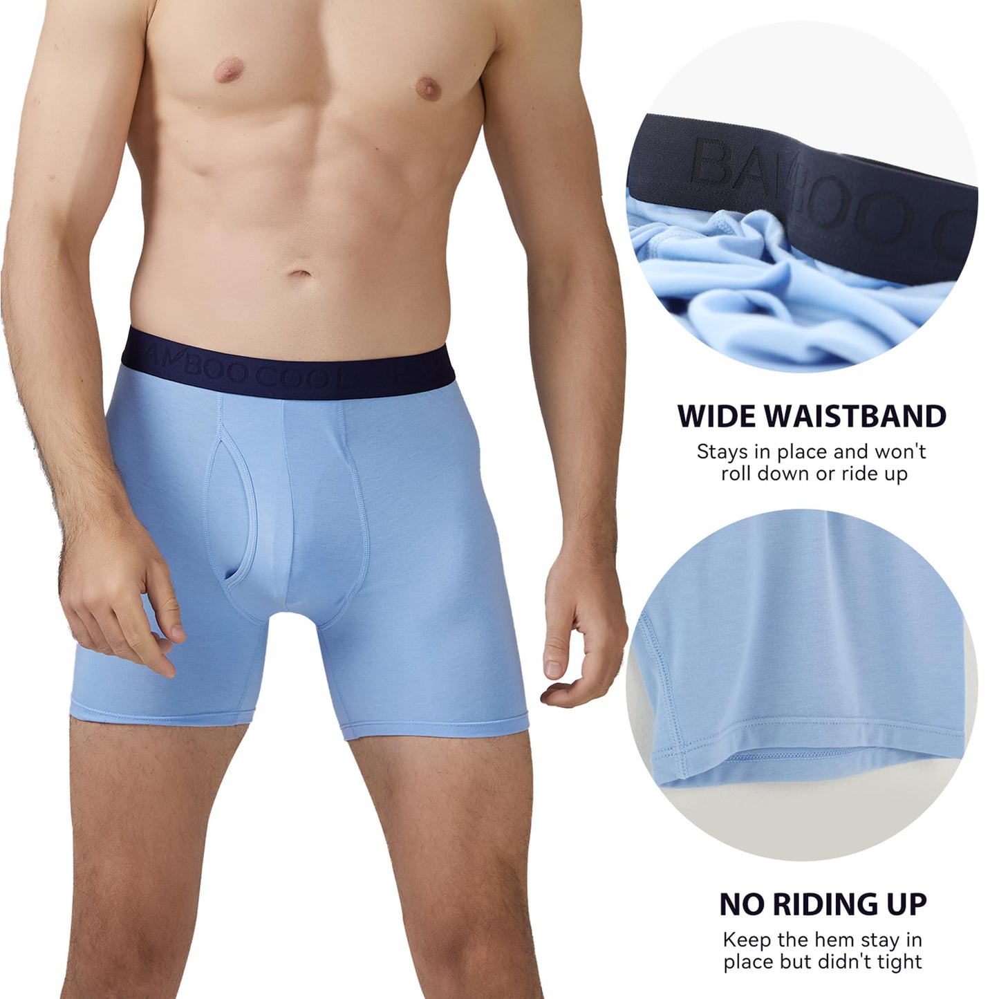 BAMBOO COOL Men's Underwear Breathable Boxer Briefs with Fly Moisture-Wicking Lightweight Underwear - Medaid International