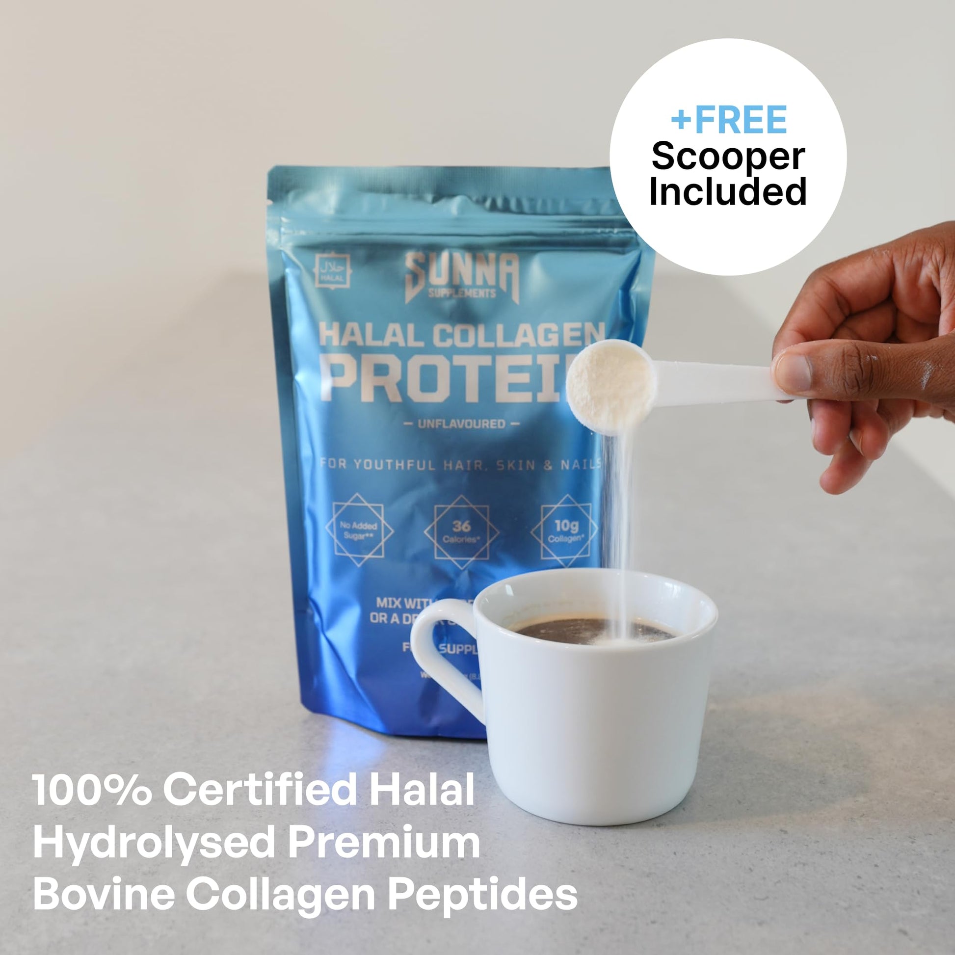 SUNNA SUPPLEMENTS - Halal Bovine Collagen Protein Powder for Hair Skin Nails and Joints - Type (I, III) Hydrolysed Premium Bovine Collagen Peptides for Women and Men | Gluten Free | Unflavoured - Medaid International