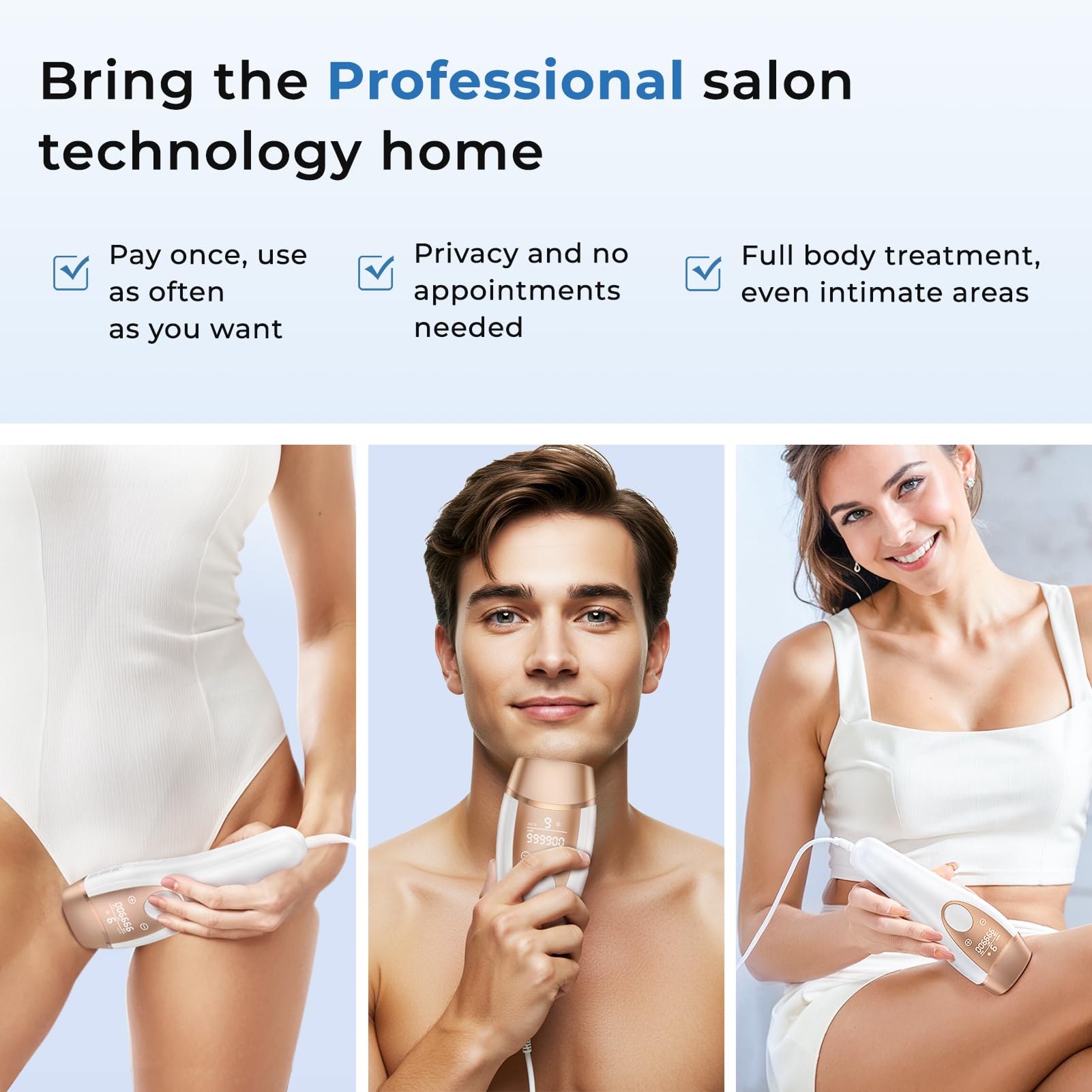 Laser Hair Removal for Women & Men - ZAIRUZ IPL Laser Hair Removal Device with Painless 5℃ Ice Cooling, 3 in 1 at-Home Permanent Hair Remover for Face, Body, Bikini - Medaid International