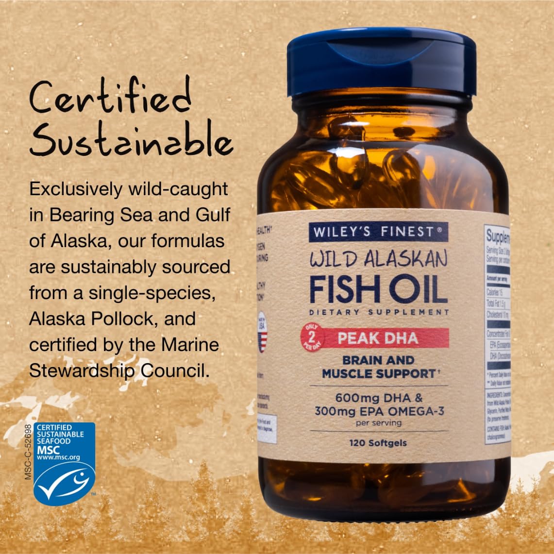 Wiley's Finest Wild Alaskan Fish Oil Peak DHA - 900mg EPA and DHA Omega-3s - 120 Softgels (60 Servings) - Medaid International
