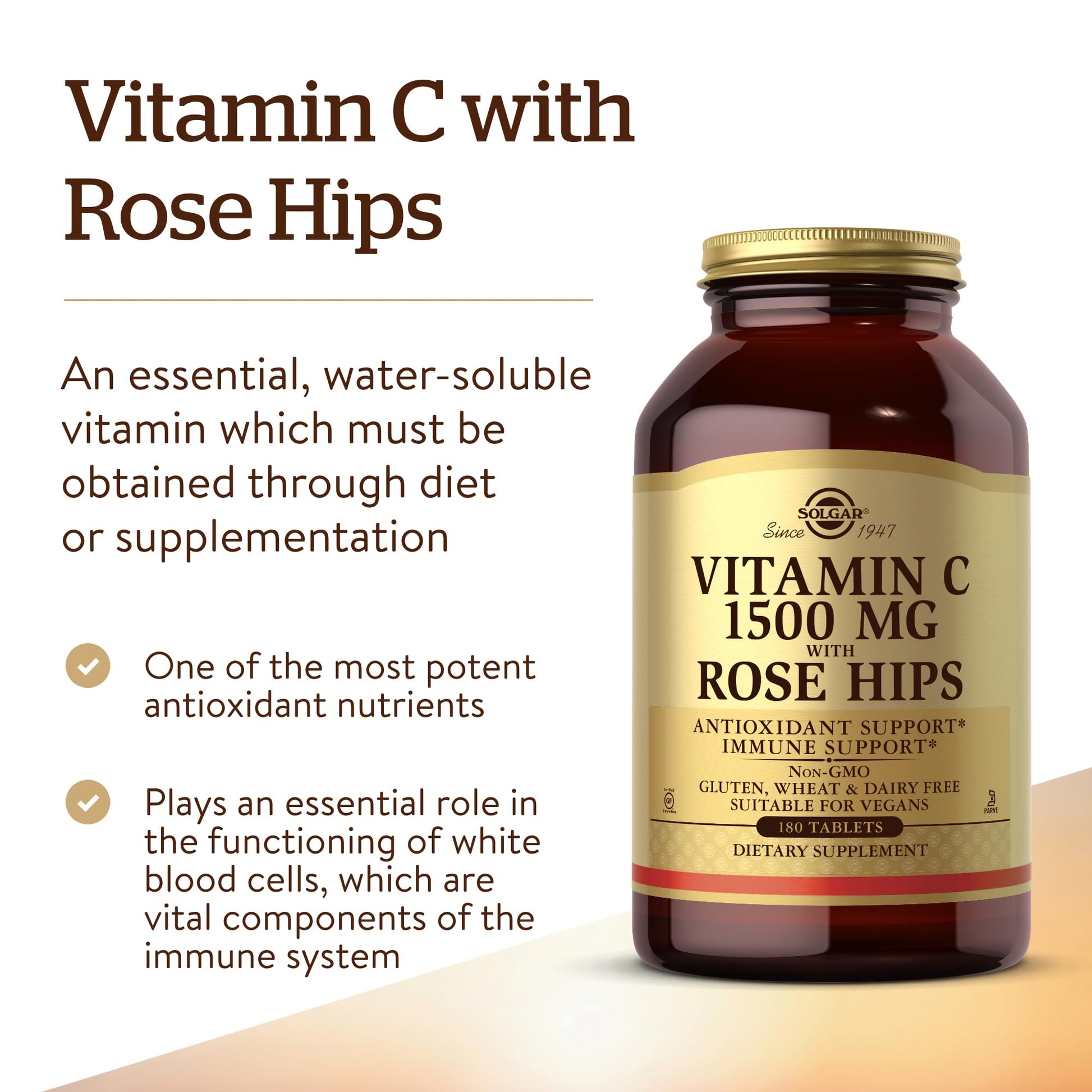 Solgar Vitamin C 1500 mg with Rose Hips, 180 Tablets - Antioxidant & Immune Support - Overall Health - Supports Healthy Skin & Joints - Non GMO, Vegan, Gluten Free, Dairy Free, Kosher - 180 Servings - Medaid International