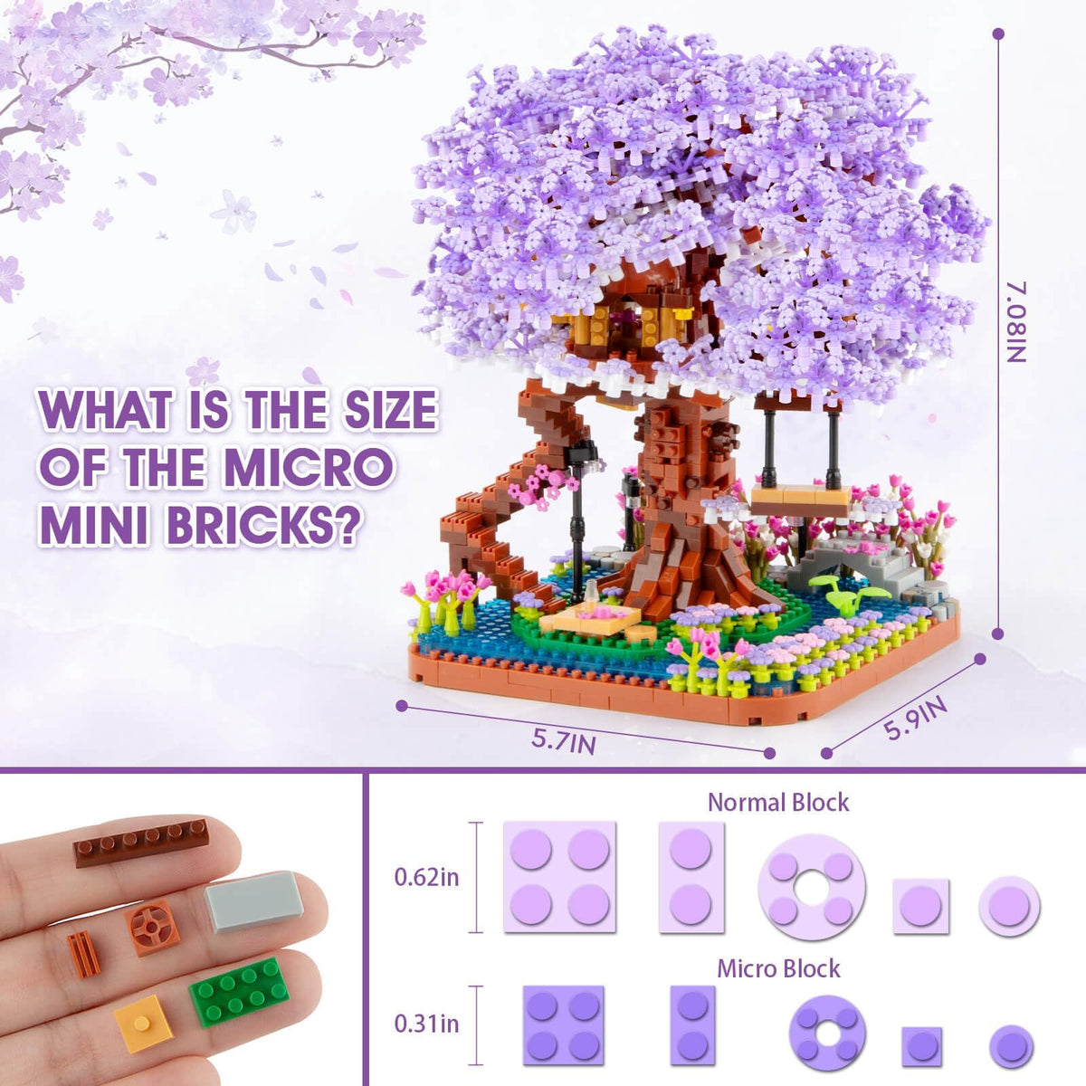 KASTWAVE Cherry Blossom Bonsai Tree Building Set, Flowers Tree House Model Sets for Adults, 2200Pcs Micro Bricks Collectible Creative Gifts for Adults Girls Boys 14+