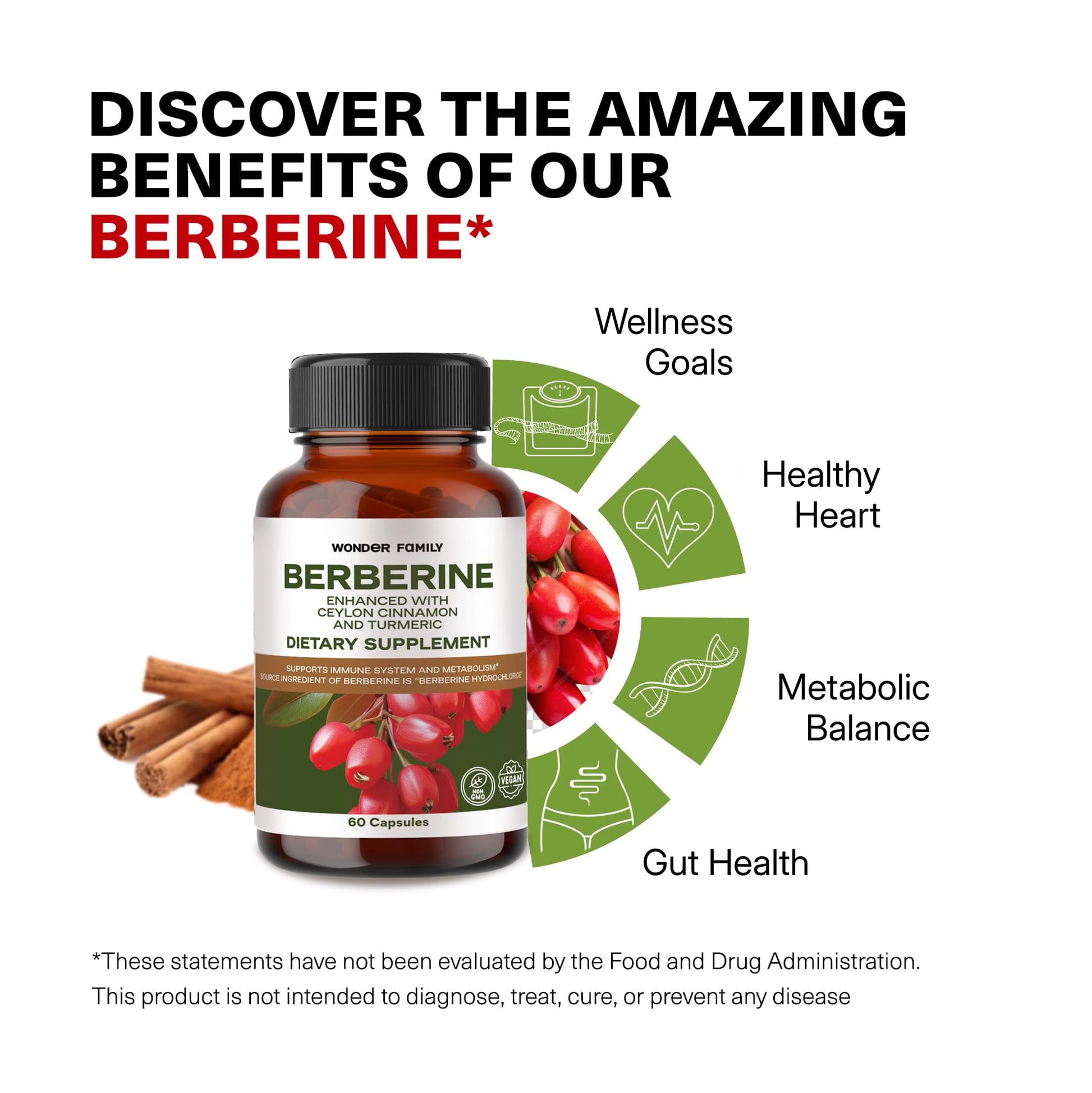 Berberine Supplement 500mg with Probiotics Vitamins D and K - 1 Month Supply Ultra Berberine - 60 Berberine Capsules - Berberine 500 mg for Weight Balance, Gut Health - Berberine with Ceylon Cinnamon - Medaid International