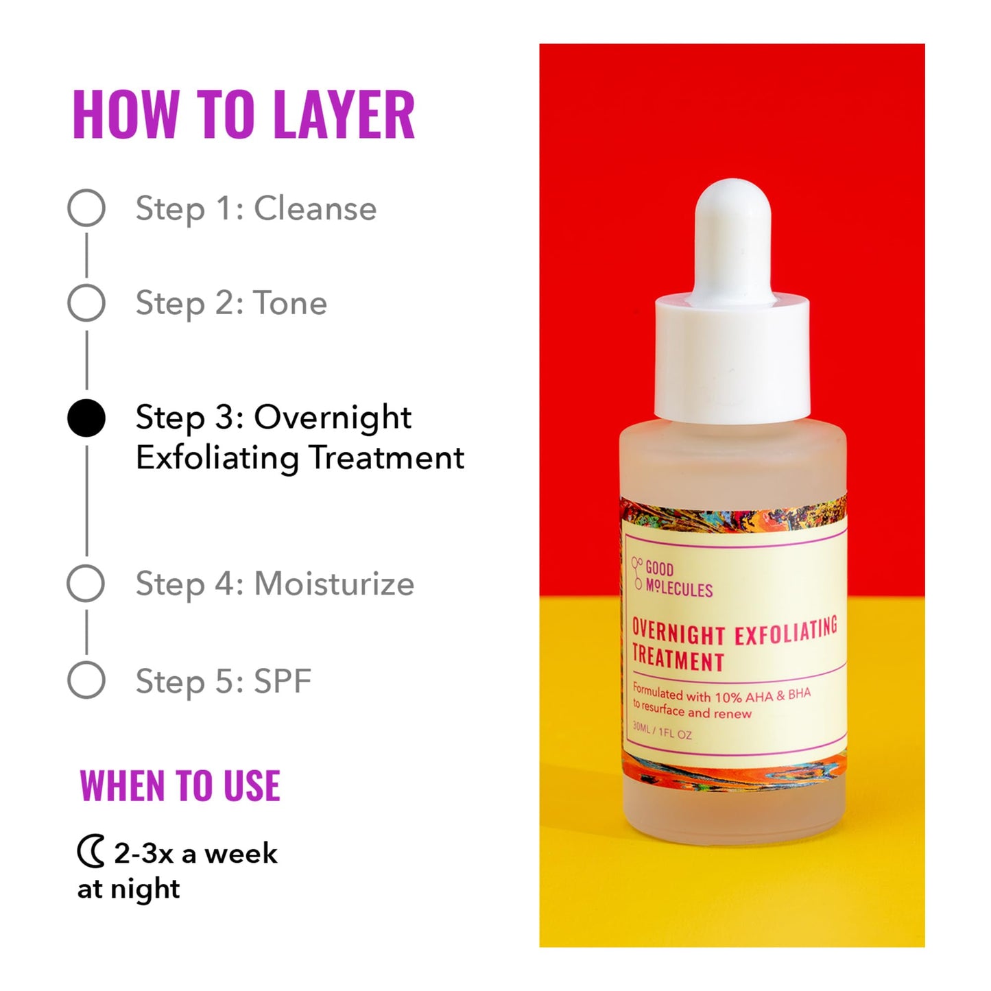 Good Molecules Overnight Exfoliating Treatment - Face Exfoliator with AHA & BHA Lightweight Formula - Pore Minimizer, Facial Skin Care with Glycolic & Salicylic Acid - Medaid International