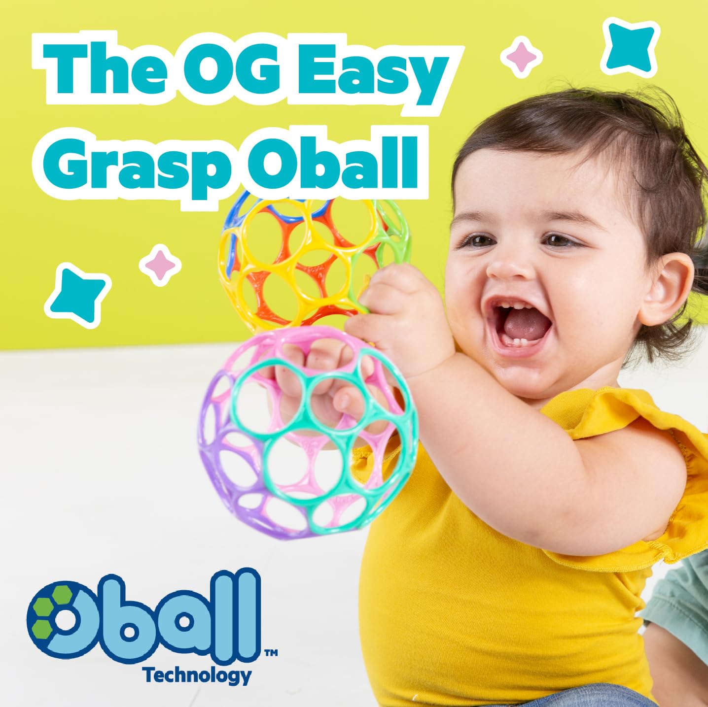 Bright Starts Oball Easy-Grasp Rattle BPA-Free Infant Toy in Teal, Age Newborn and up, 4 Inches - Medaid International