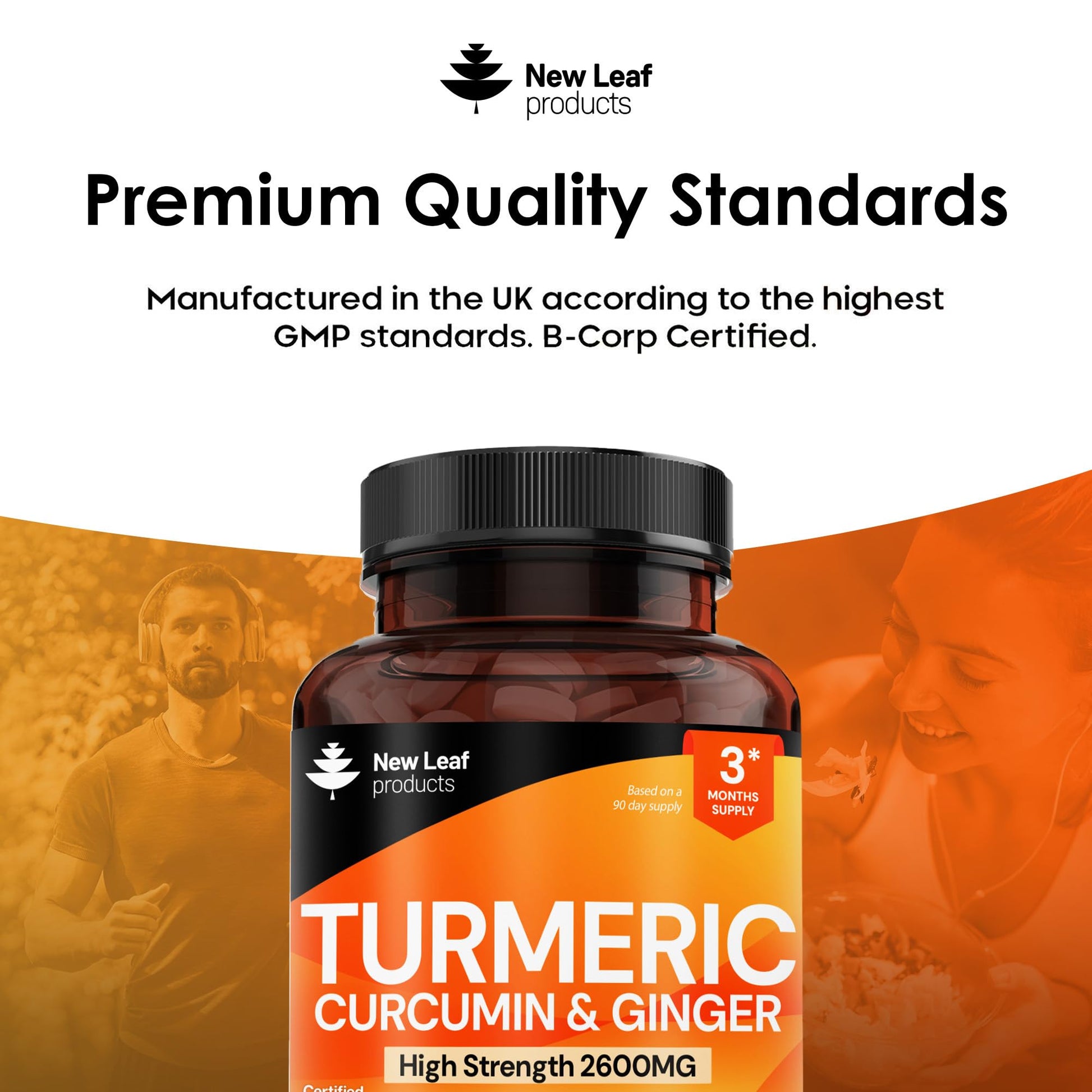 Turmeric Tablets with Black Pepper & Ginger - Curcumin - 180 Turmeric and Black Pepper Tablets (3 Month) High Strength Active Turmeric Supplements Not Capsules, by New Leaf - Medaid International