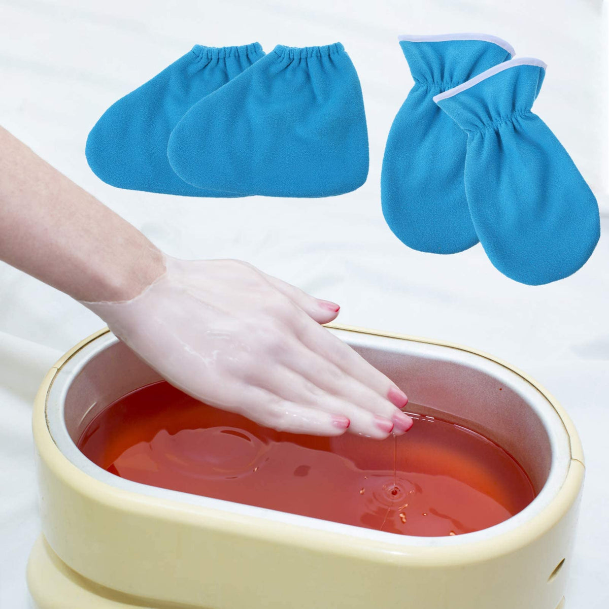 TERRIFI 4 PCS Paraffin Wax Bath Gloves and Booties, Paraffin Wax Warmer Insulated Mitts, Foot Spa Cover, Moisturizing Work Gloves, Hand Treatment Kit