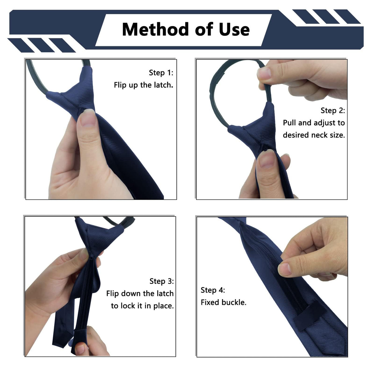 TERRIFI Men's Pretied Adjustable Tie Solid Color 3.15'' Zipper Ties Neckties, refer to Wedding, Business, Graduation and School(Set of 2)
