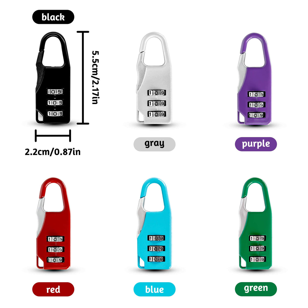 KASTWAVE Luggage Locks, KASTWAVE Password Travel Lock, 3 Digit Sliding Colour Combination Padlocks for Travel Bag Suitcases Backpacks Storage Cabinets (6 Colors)