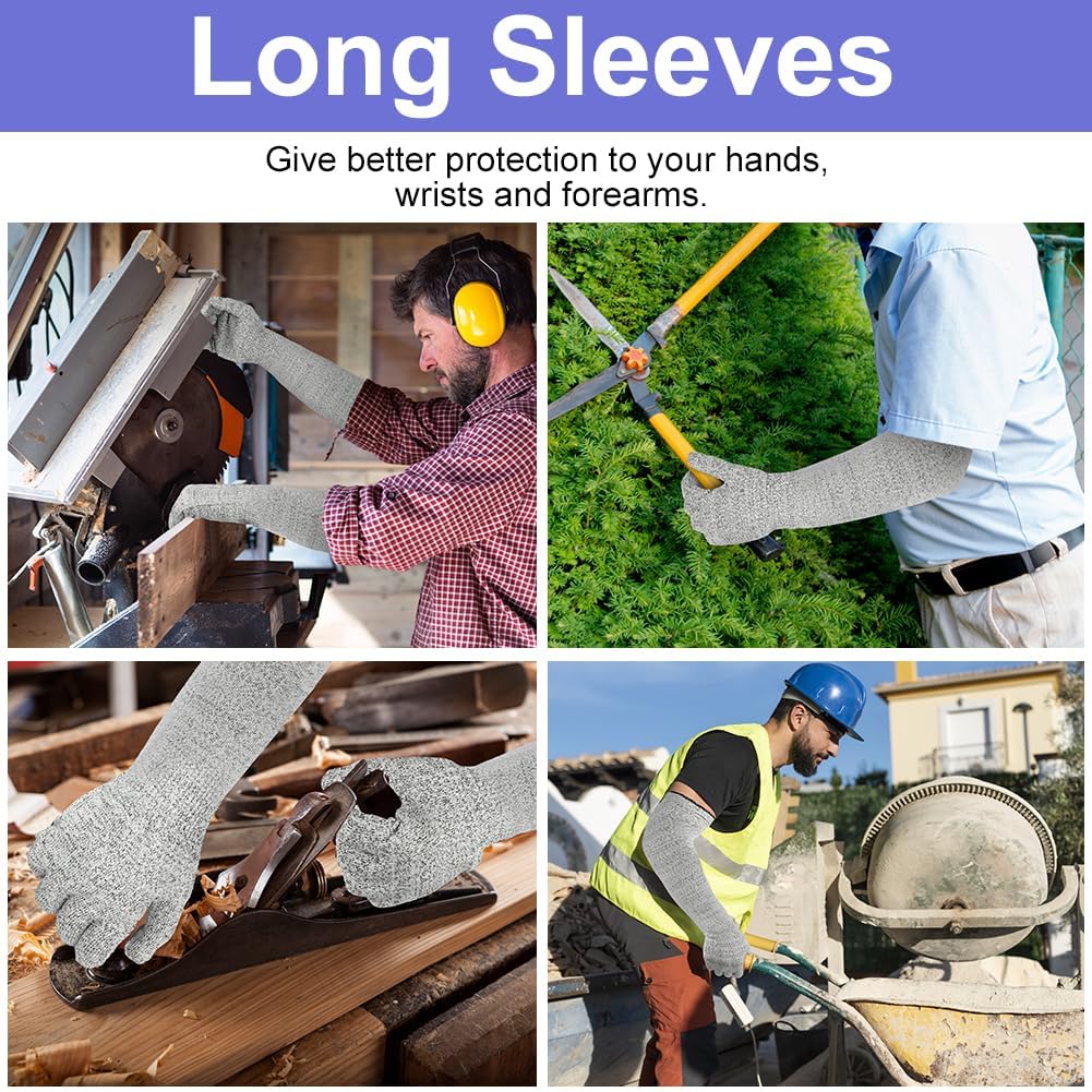 KASTWAVE Level 5 Cut Resistant Safety Gloves, Long Sleeve 45cm Protection for Kitchen and Heavy Duty Work, Food Grade Durable Gloves for Cooking, Gardening and DIY, Gray