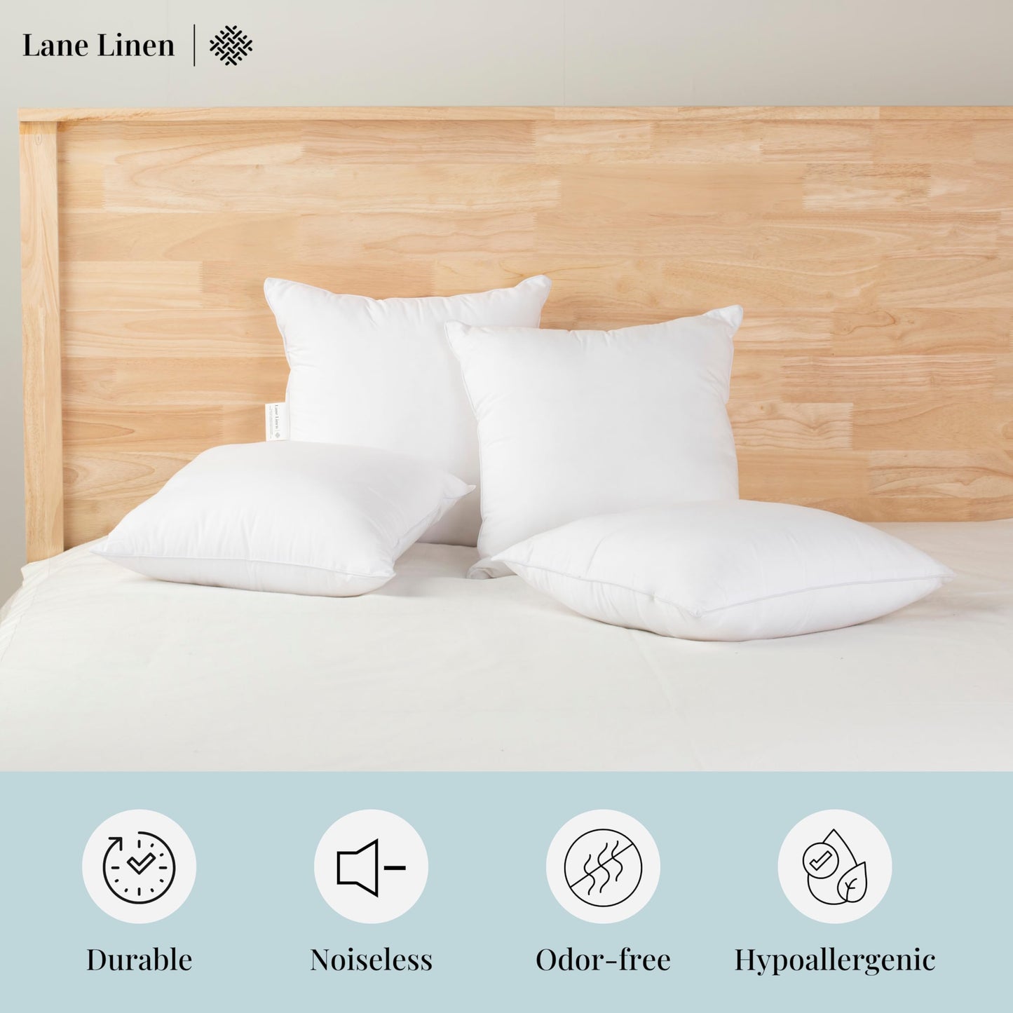 LANE LINEN 16x16 Throw Pillow Insert - Set of 4 White Inserts for Decorative Pillow Covers for Bed, Decorative Pillows for Bed, Couch Pillows, Throw Pillows for Couch - Medaid International