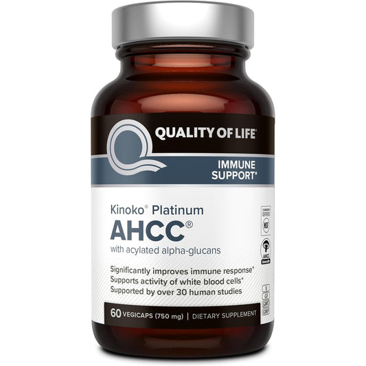 Quality of Life Premium Kinoko Platinum AHCC Herbal Supplement, 750mg of AHCC per Capsule, for Immune Support, Liver Function, Maintains Natural Killer Cell Activity, 1 Pack, 60 Veggie Capsules - Medaid International