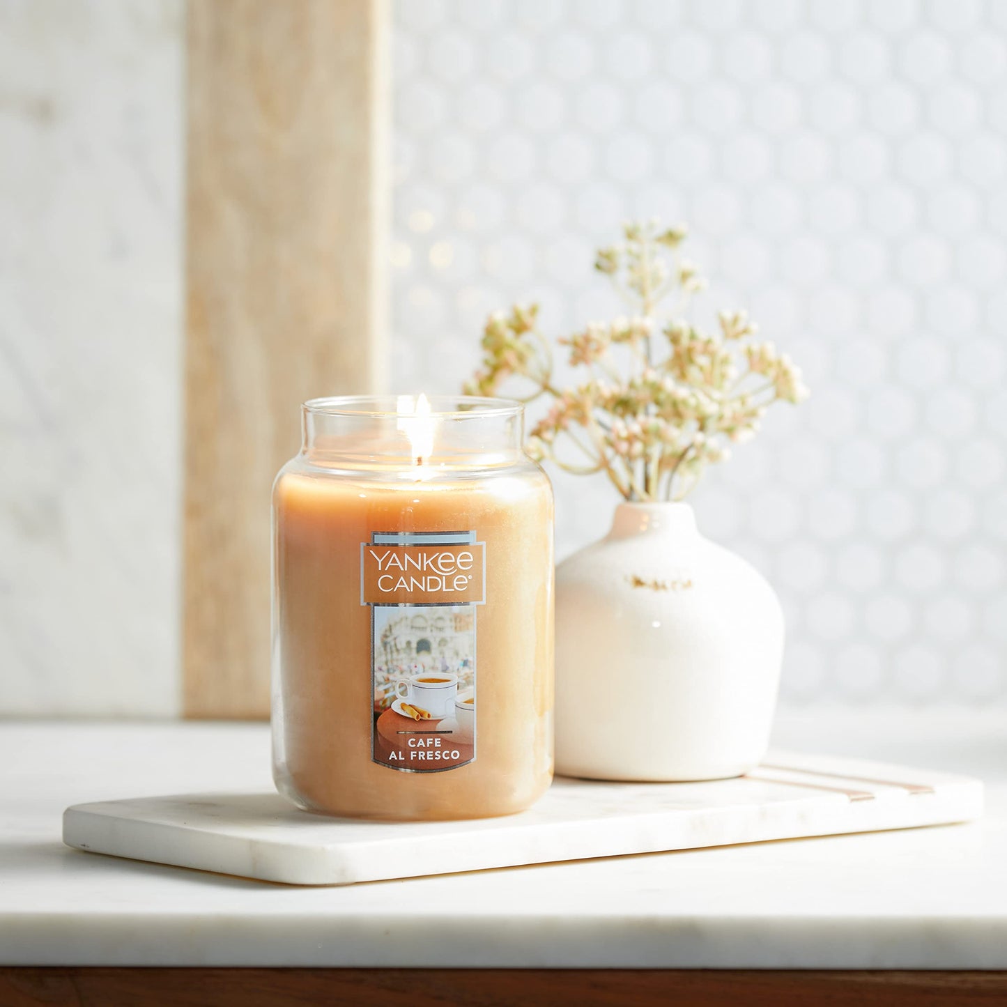 Yankee Candle Café al Fresco Scented, Classic 22oz Large Jar Single Wick Candle, Over 110 Hours of Burn Time - Medaid International