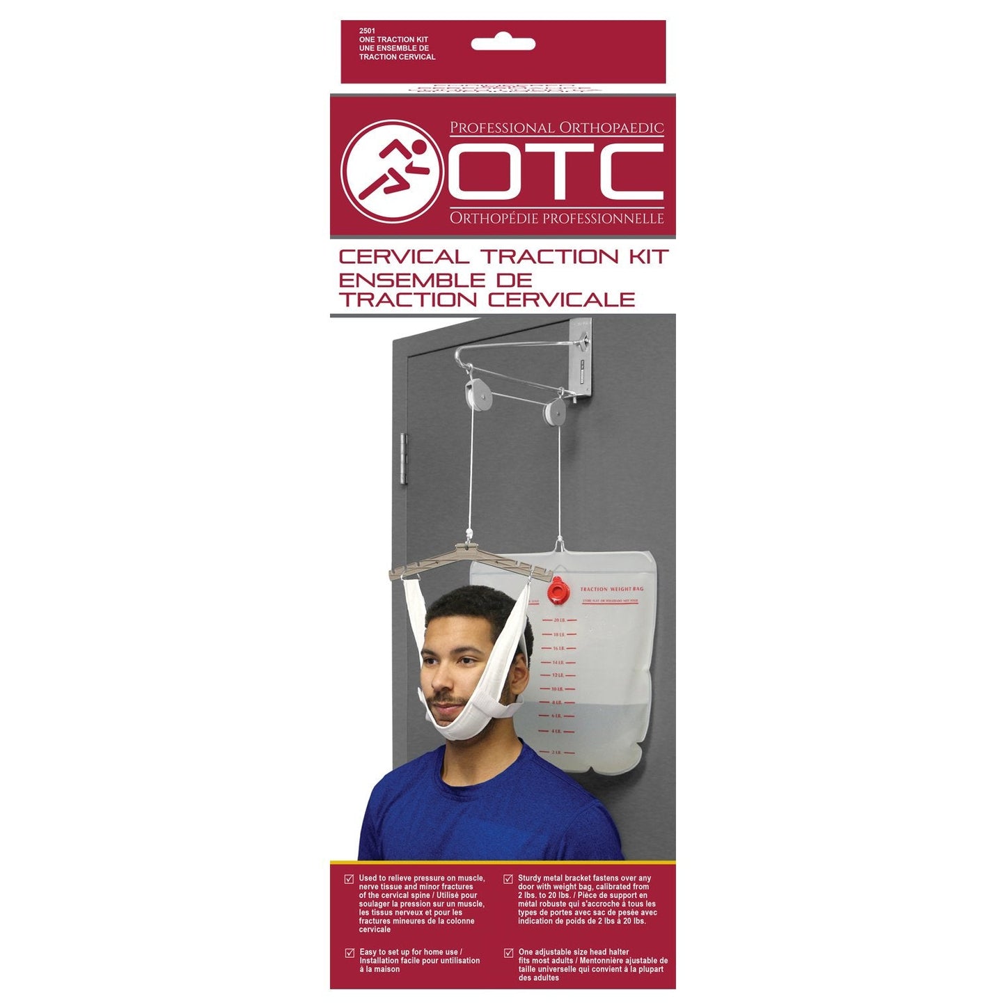OTC Cervical Traction Kit, Neck Pain Relief, Vertebrae Disk Herniation, Complete Over Door Setup - Medaid International