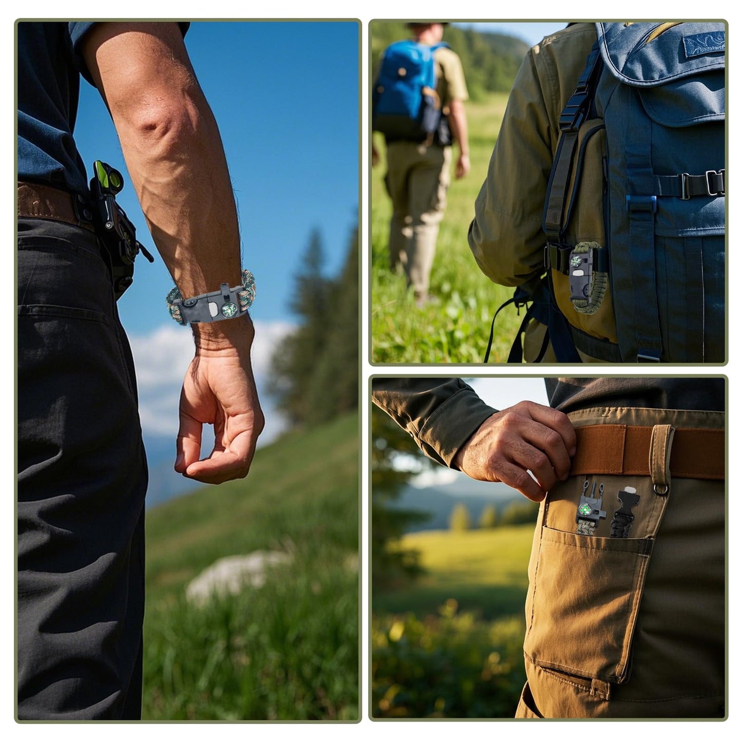 BOSOIRSOU Survival Bracelets 4-Pack | 5-in-1 Paracord Bracelet Set with Fire Starter, Compass & Whistle | Emergency Outdoor Gear for Camping, Hiking