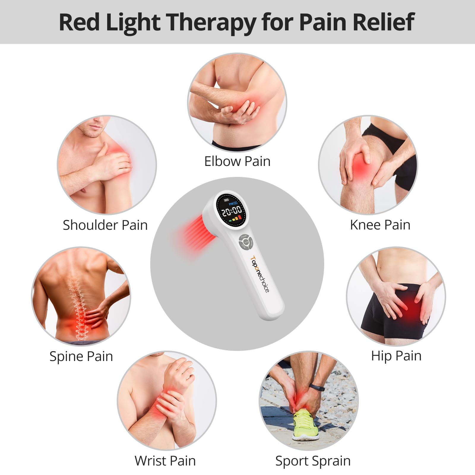 Toponechoice Red Light Therapy Device, 4x980nm+4x810nm+16x660nm, Near Infrared Light Therapy for Humans Body Pet Dogs Horses, Light Therapy Machine for Body Joint Back Knee Muscle Relax Pain Relief - Medaid International