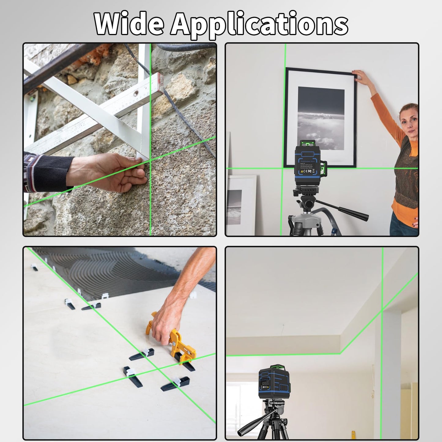 APOWER Laser Level 360 Self Leveling, 3 x 360° Cross Line Lazer Leveler Tool for Construction and Picture Hanging, Rechargeable Nivel Laser Outdoor, L-Magnetic Bracket Included - Medaid International