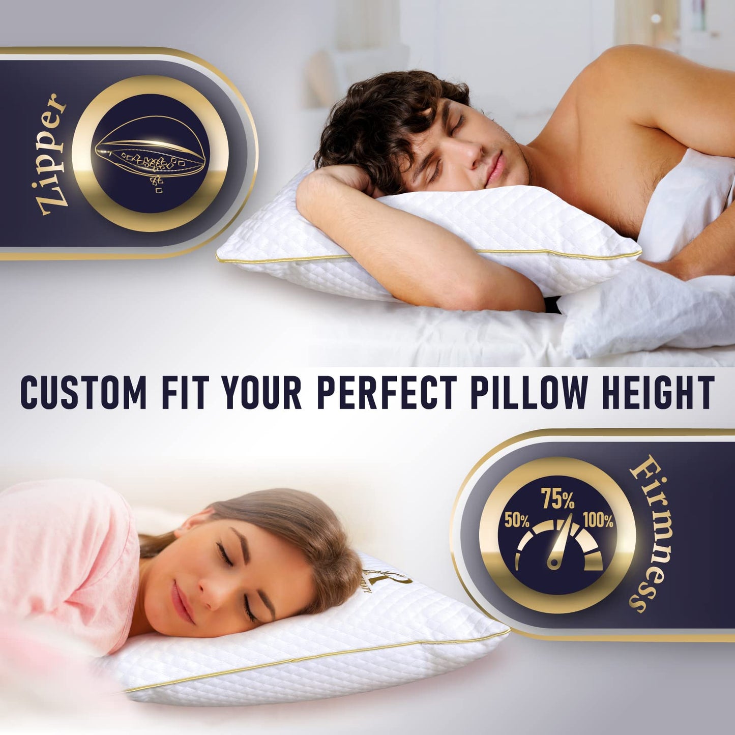 Royal Therapy 2-Pack King Size Pillows, Memory Foam Pillow - Shredded Foam, Hypoallergenic Bamboo-Derived Rayon Cover, CertiPUR-US Certified, Removable Cover, for All Sleep Positions, Neck Pain Relief - Medaid International