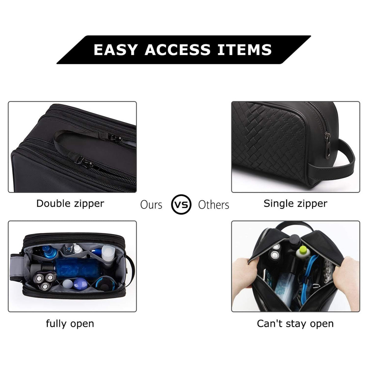 KASTWAVE Toiletry Bag for Men, Travel Toiletry Organizer with Dopp Kit, Water-resistant Large Shaving Bag Organizer, for Toiletries Accessories (Black)