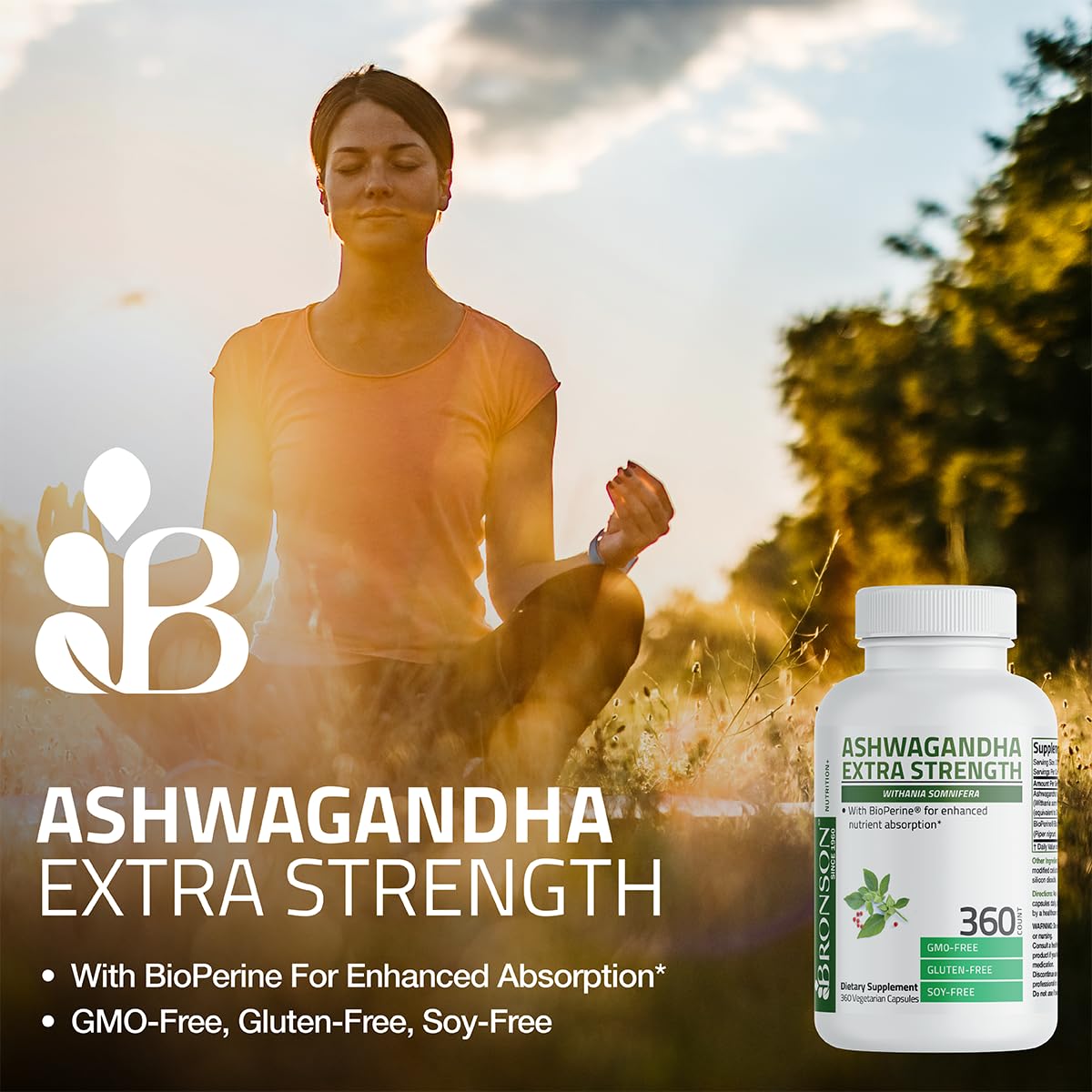 Bronson Ashwagandha Extra Strength Stress & Mood Support with BioPerine - Non GMO Formula, 120 Vegetarian Capsules - Medaid International