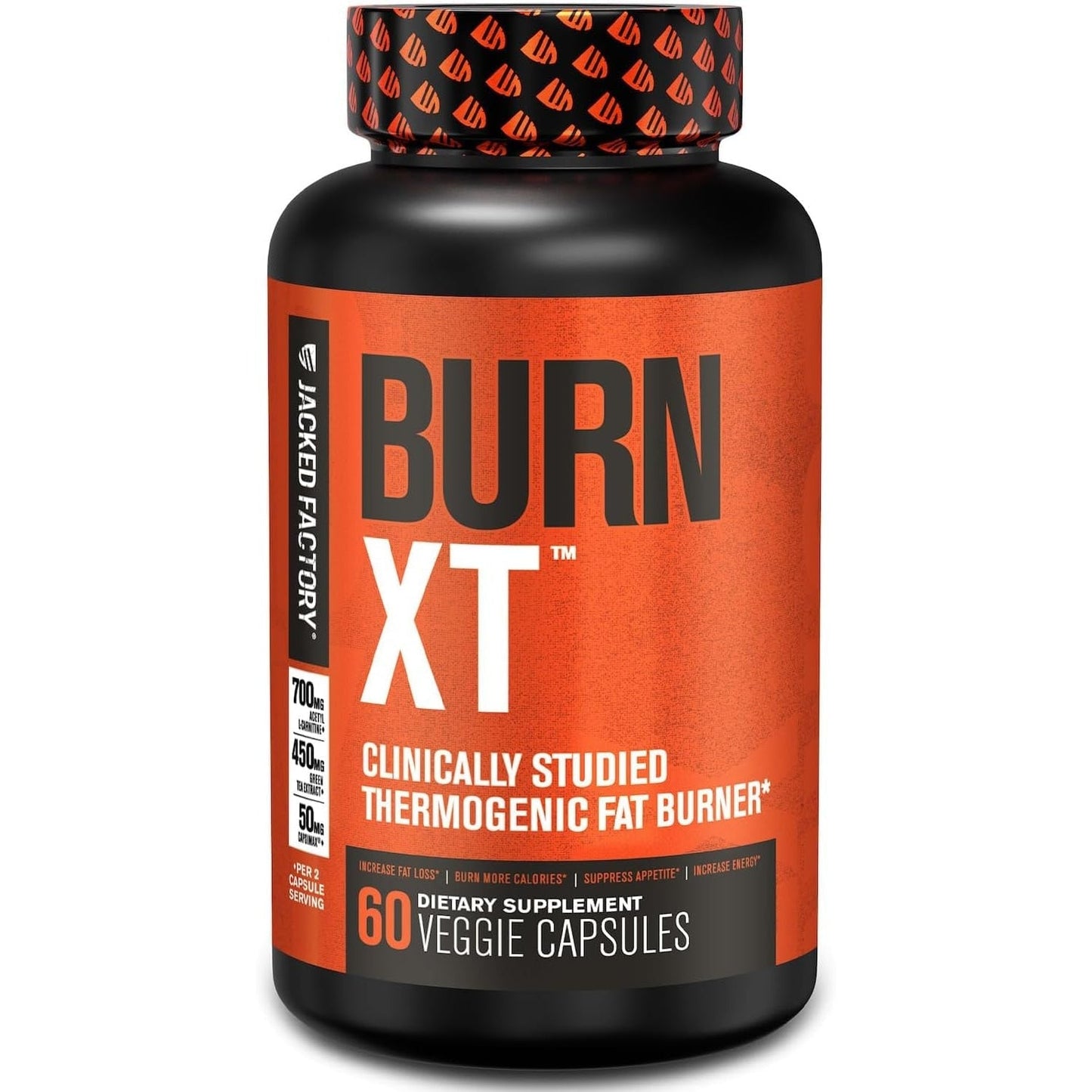 Jacked Factory Burn-XT Clinically Studied Fat Burner & Weight Loss Supplement - Appetite Suppressant & Energy Booster - with Acetyl L-Carnitine, Green Tea Extract and More - 60 Natural Diet Pills - Medaid International