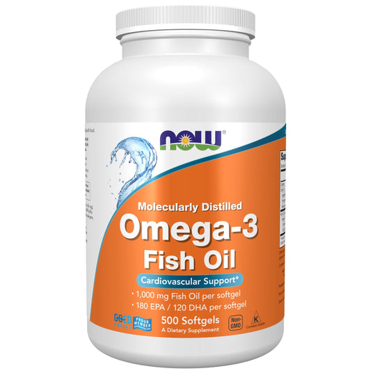 NOW Foods Supplements, Omega-3 180 EPA / 120 DHA, Molecularly Distilled, Cardiovascular Support*, 500 Softgels - Medaid International
