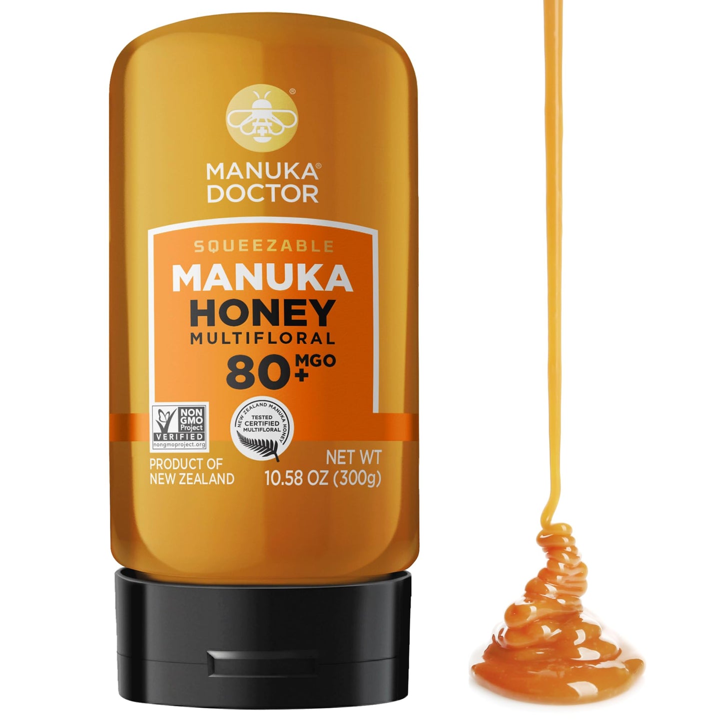 Manuka Doctor - MGO 80+ Squeezy Manuka Honey Multifloral, 100% Pure New Zealand Honey. Certified. Guaranteed. Raw. Non-GMO (10.58 oz) - Medaid International