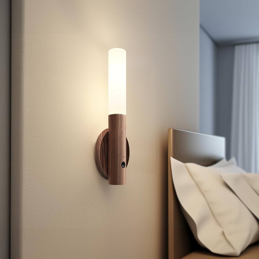 Wooden LED Motion Sensing Wall Lamp مصباح جداري خشبي بحساس حركة