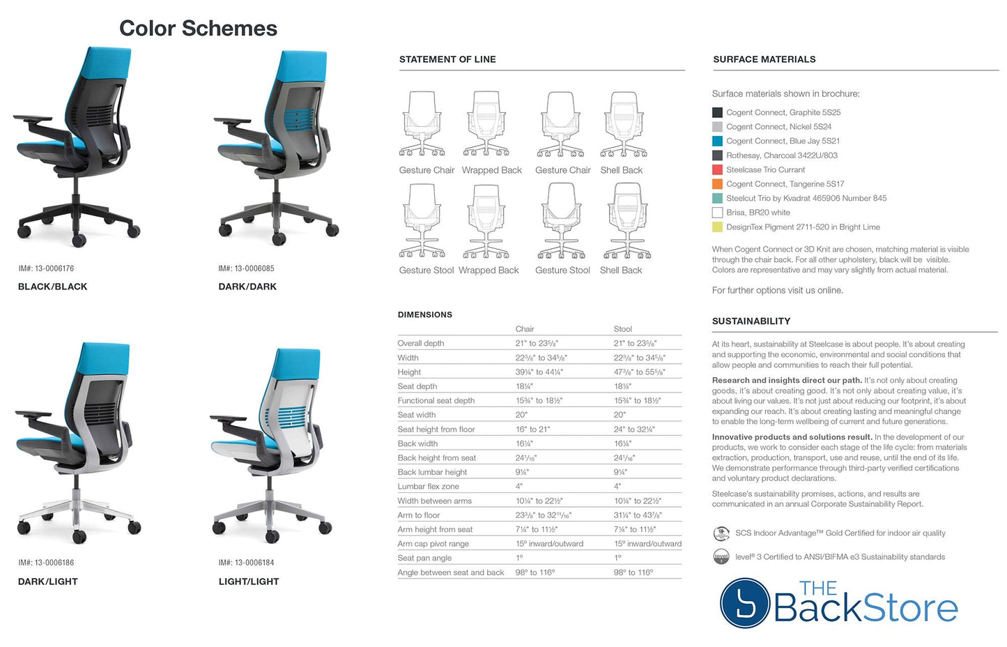 Steelcase Gesture Office Desk Chair with Headrest in Elmosoft Genuine Saddle L147 Leather Plus Lumbar Support High Black Frame wth Soft Hard Floor Casters - Medaid International