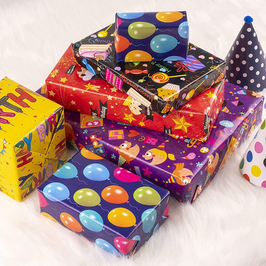 KASTWAVE Gift Wrapping Paper Roll Included 6 Pack for Birthday, Holiday, Wedding, Graduations, Party, Kids Gift Wrapping, 50 X 70 cm Per Sheet