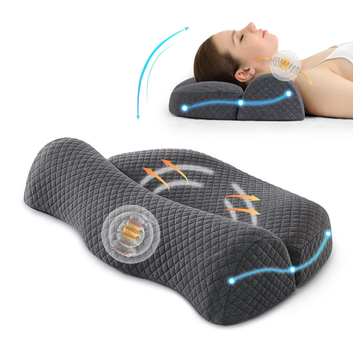 TERRIFI High Density Space Cervical Memory Foam Pillow, Contour Pillow for Neck and Shoulder Pain, Ergonomic Orthopedic Sleeping Support Pillow for Side, Back, and Stomach Sleepers