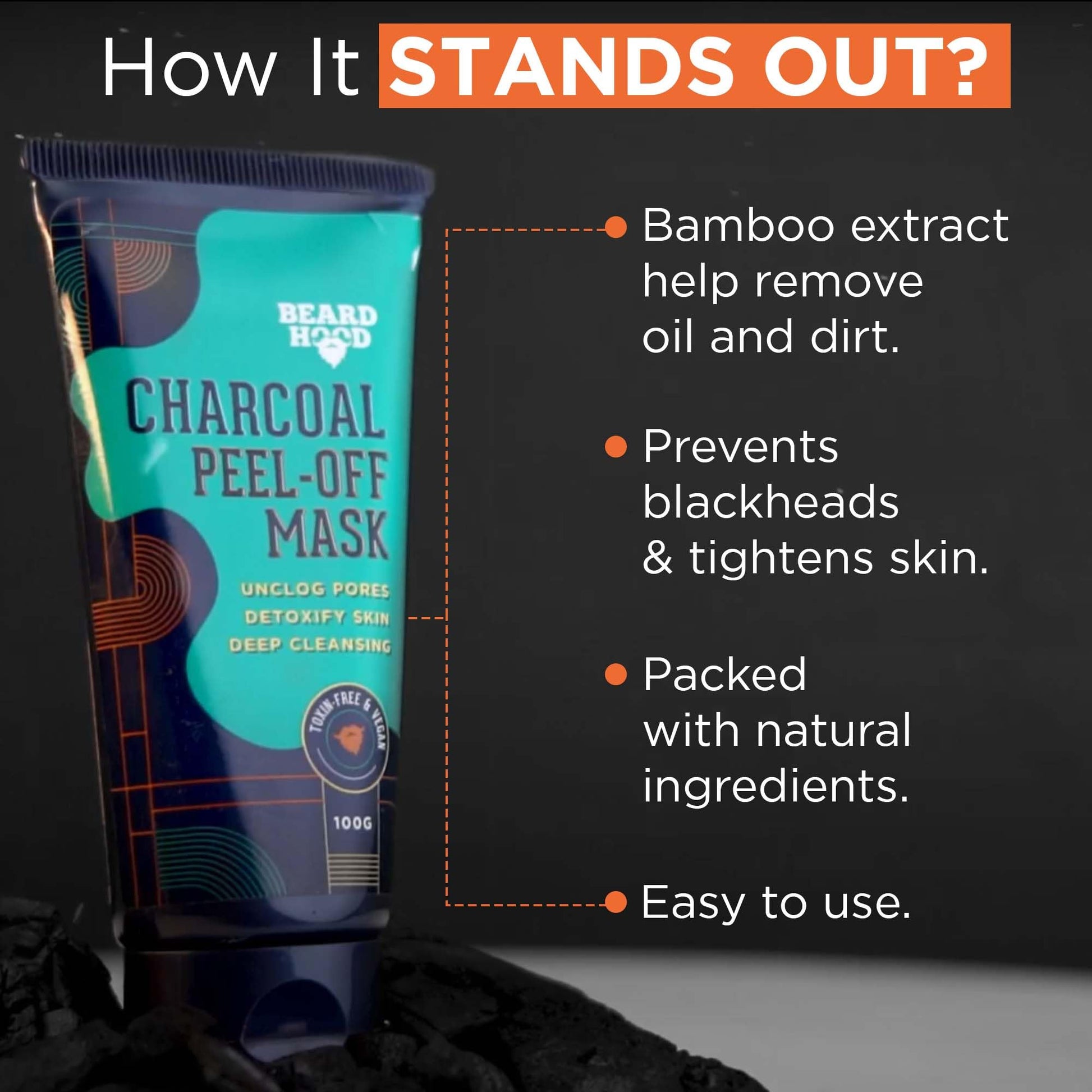 BEARDHOOD Charcoal Peel Off Mask | Skin Detox & Instant Glow | Benefits of Rosemary Oil & Eucalyptus Oil 3.5 Ounce/100Gram - Medaid International