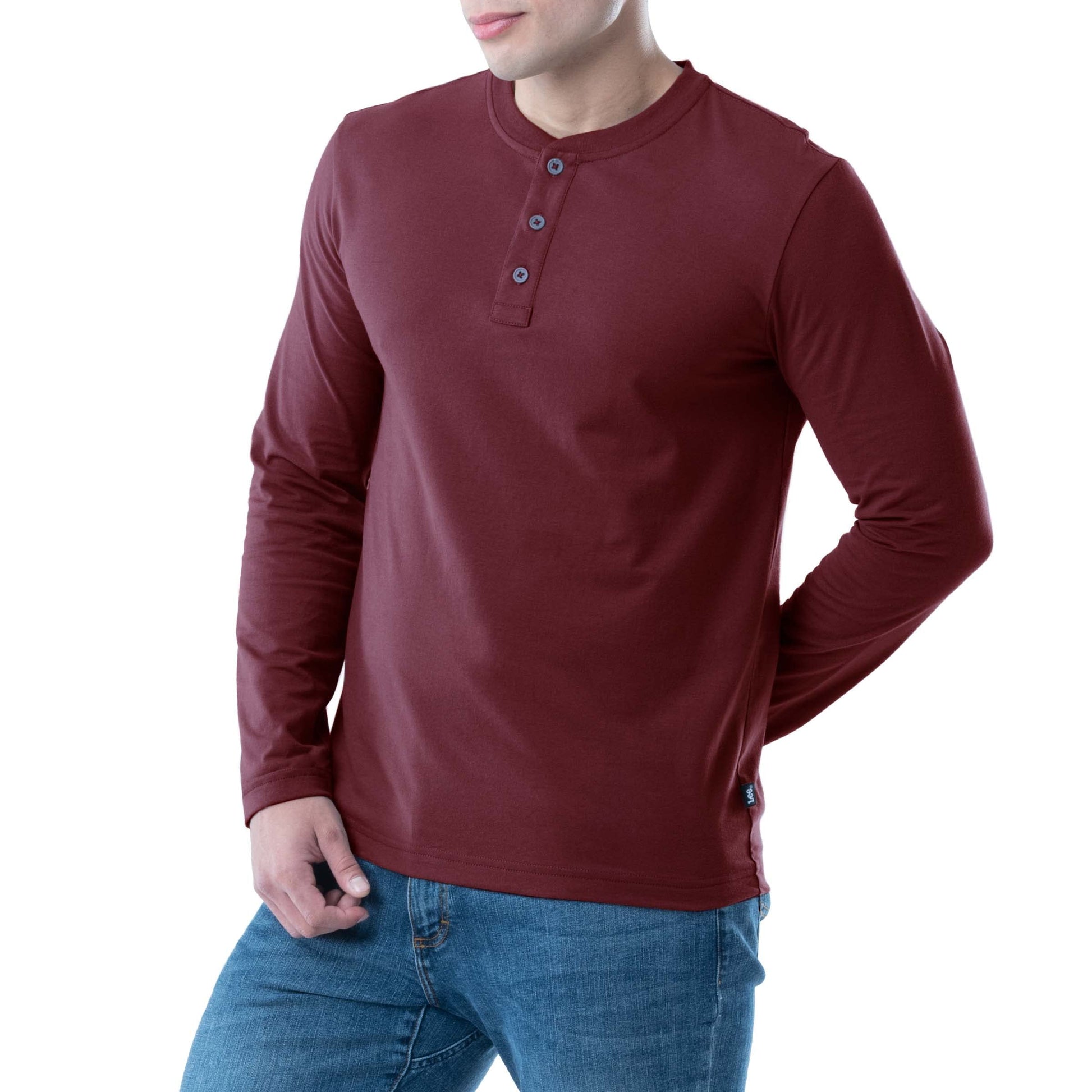 Lee Men's Long Sleeve Soft Washed Cotton Henley T-Shirt, Rhubarb, Large - Medaid International