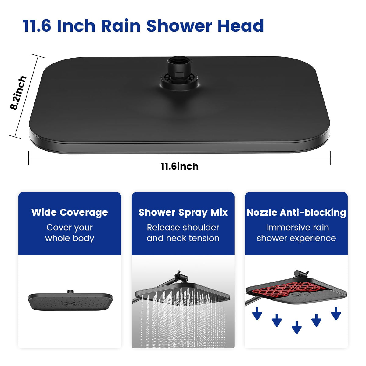 JOMOO Handheld Shower Head Combo, 10 Spray Modes High-Pressure Handheld Showerhead with 12" Square Rainfall Shower Combo, DOE Certified 2.5GPM Bathroom Filtered Shower Heads System, Matte Black