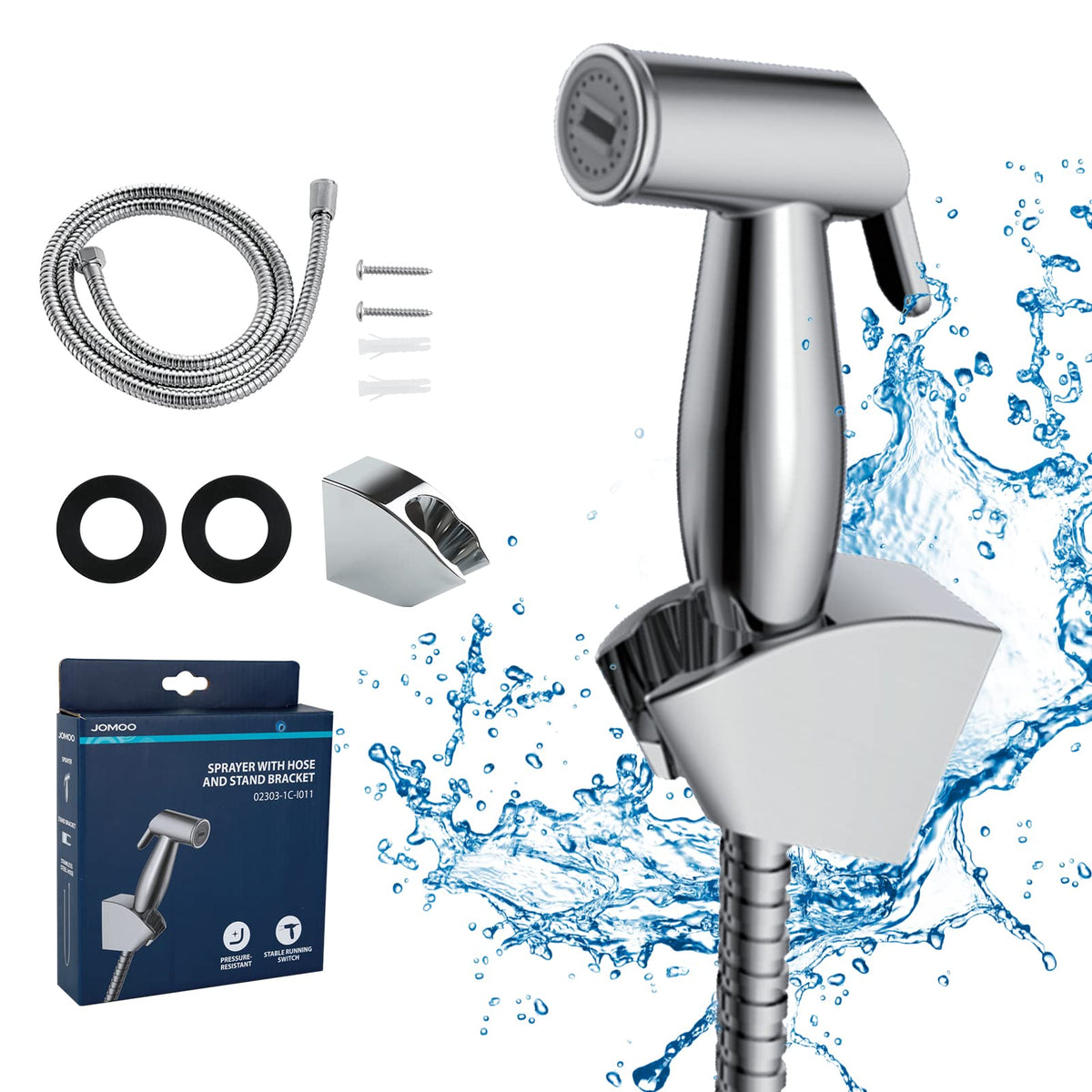 JOMOO Matte Black Handheld Bidet Sprayer Set, High-Pressure Shattaf Set with 1.2m Bidet Hose, Fingerprint-Resistant, Press & Keep Handspray for Toilet & Personal Hygiene, Cloth Diaper