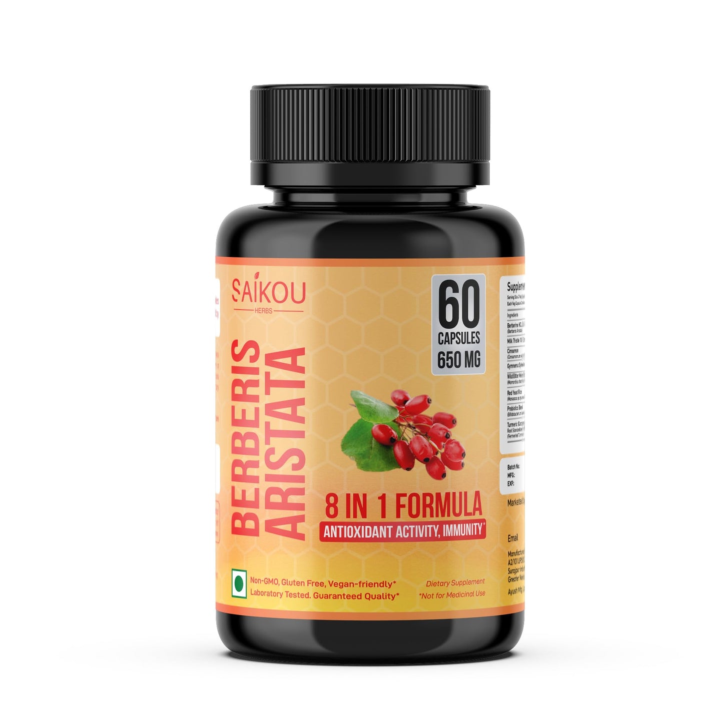 Berberine HCL Extract 1300mg with Milk Thistle, Ceylon Cinnamon, Gymnema Sylvestre & Turmeric - 60 Capsules - Medaid International