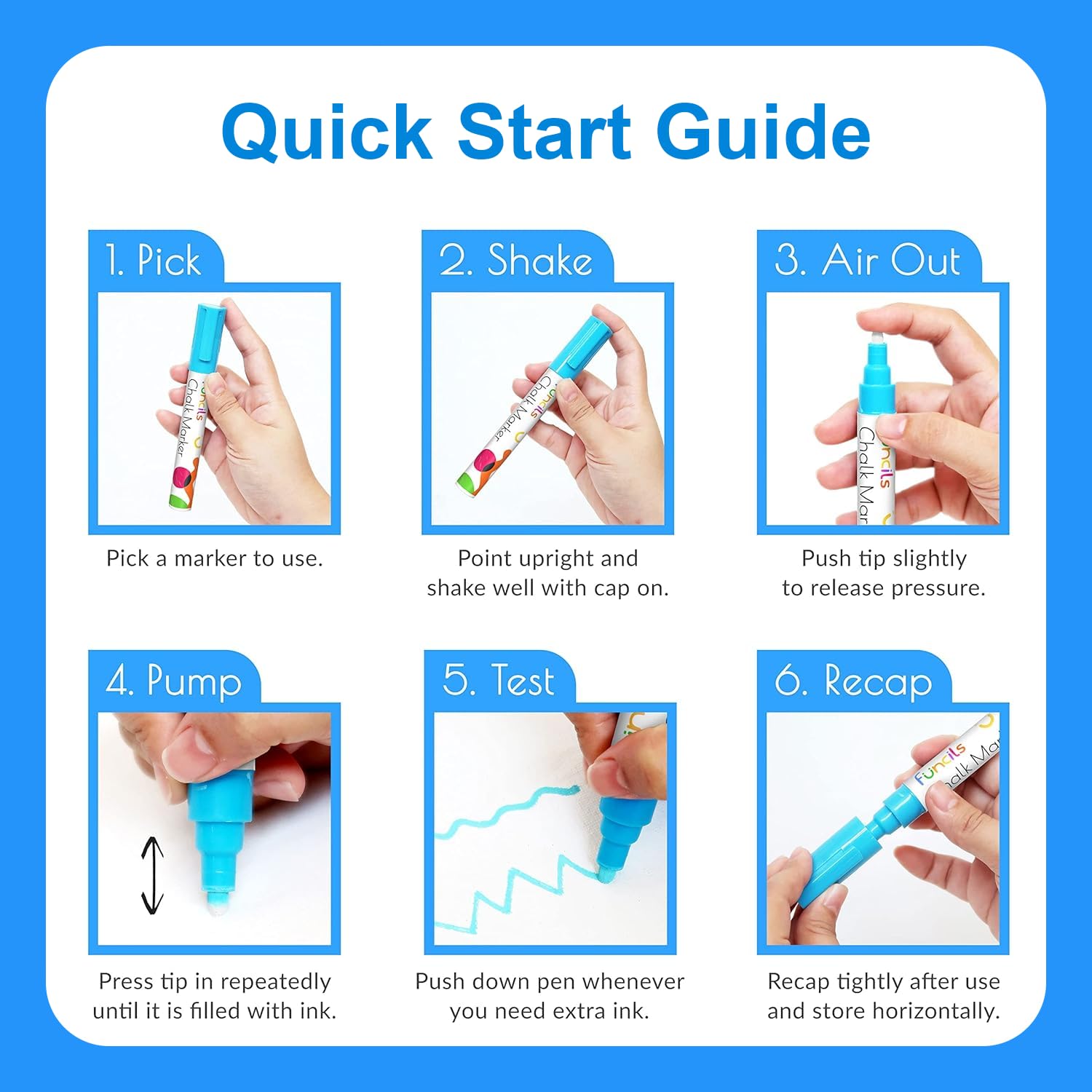 Funcils 6 White Chalk Markers for Chalkboard (6 Pack - 1mm Extra Fine + 3mm Fine Tip + 6mm Bold) | White Liquid Chalkboard Markers Erasable, Dry Erase Chalk Pens for Window, Bistro, Glass, Calendar - Medaid International