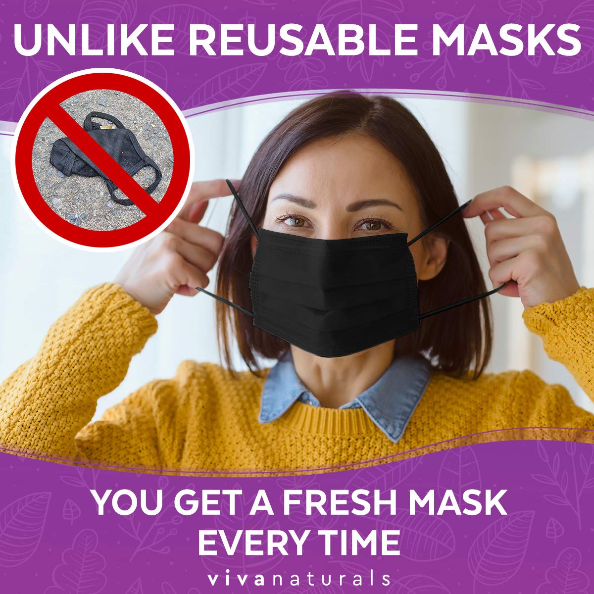 Non-Medical Adult Face Mask (50 Individually Wrapped Masks) - 4-Ply Non-Medical Black Disposable Face Masks, Premium Design With Comfortable Earloops & Adjustable Metal Nose Strip - Medaid International