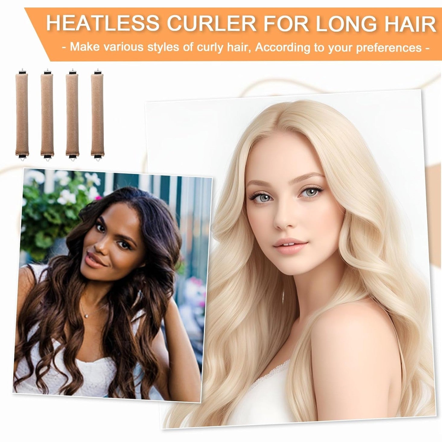 Heatless Hair Curler Overnight Curls Blowout Rods Headband No Heat Curlers to Sleep in Large Rods Hair Rollers Blowout Look for Short Hair Styling Tools Silk Hair Wrap Curling Set (Black, Regular) - 4 pcs - Medaid International