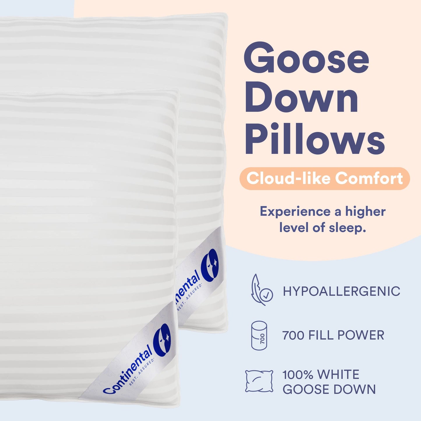 Continental Bedding | Serenity Goose Down Pillow | 700 Fill Power Hungarian White Down | 400TC Cotton Damask Shell | Made in USA | Medium, King (Pack of 1) - Medaid International