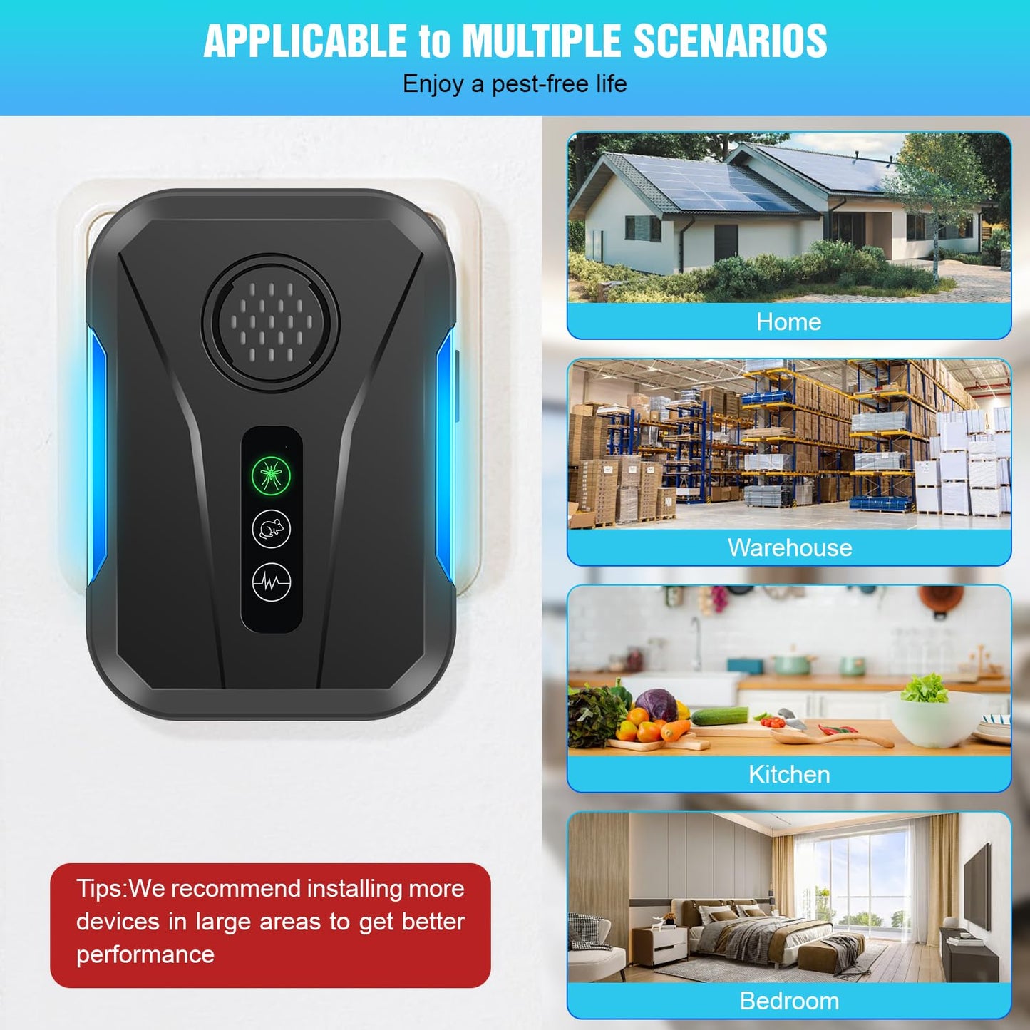 Upgraded Ultrasonic Repellent Plug in Indoor Pest Control Repellent for Mouse, Bugs, Spiders, Rodent, Roaches, Ant, Flea,Mosquito Repellent 3 Mode Switching, 6 Packs - Medaid International