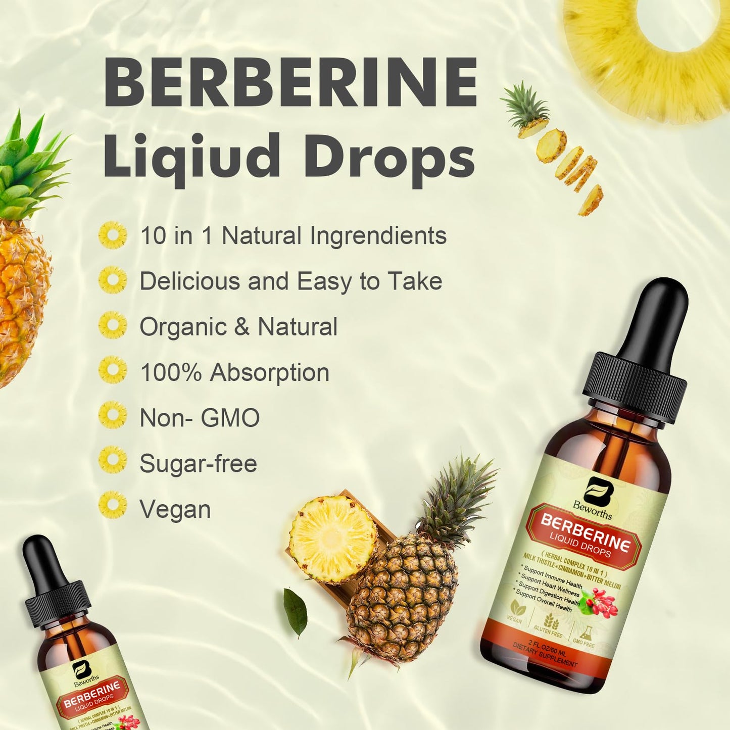 Berberine Supplement with Ceylon Cinnamon - Berberine Liquid Drops with Turmeric Curcumin, Ceylon Cinnamon, Bitter Melon, Berberine Phytosome for Digestion System, Immune Health Support -Vegetarian - Medaid International