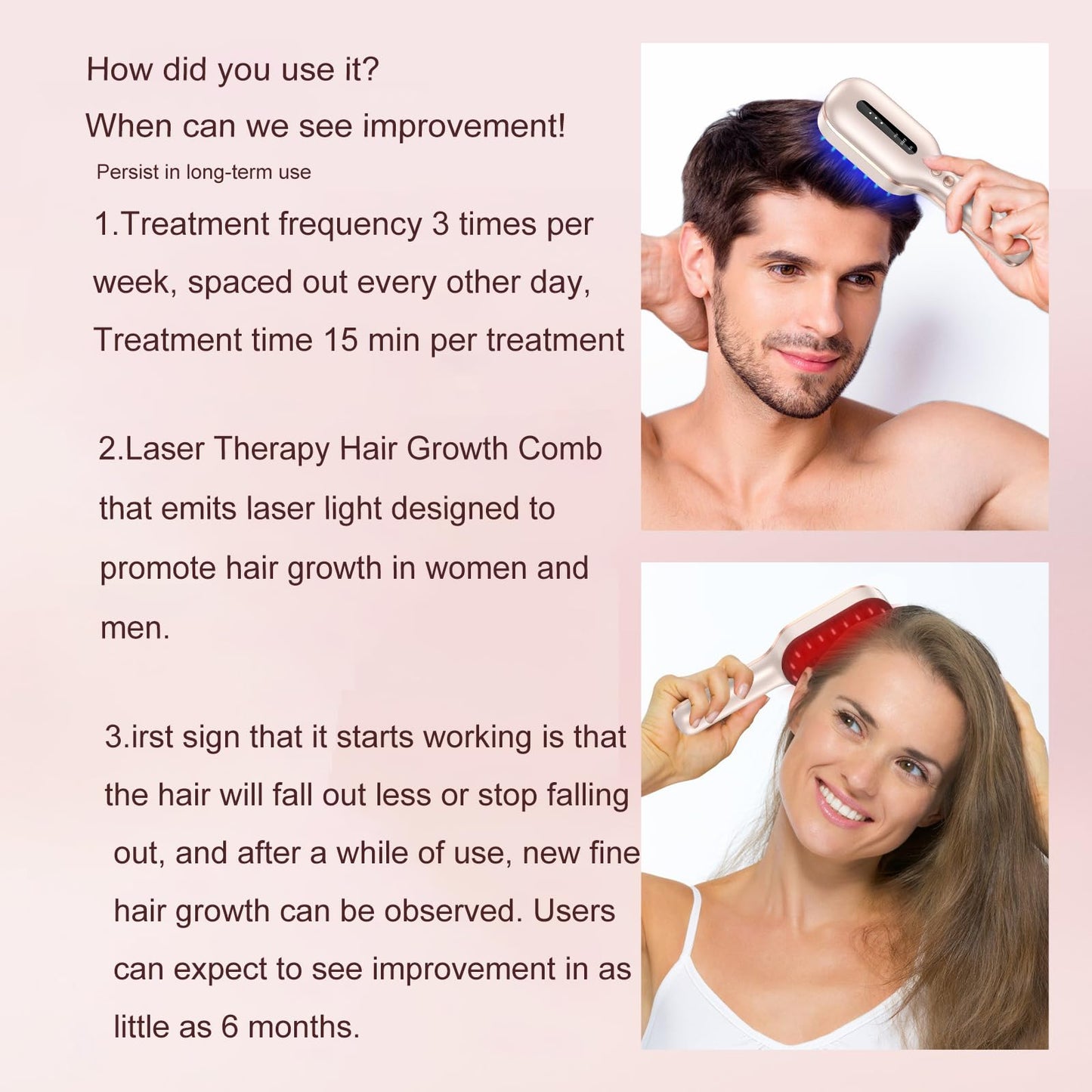 Laser Therapy Hair Growth Comb,FDA Cleared Laser Hair Growth Device Red Light Electric Scalp Massager, promote hair growth in women and men,Red Blue Light - Medaid International
