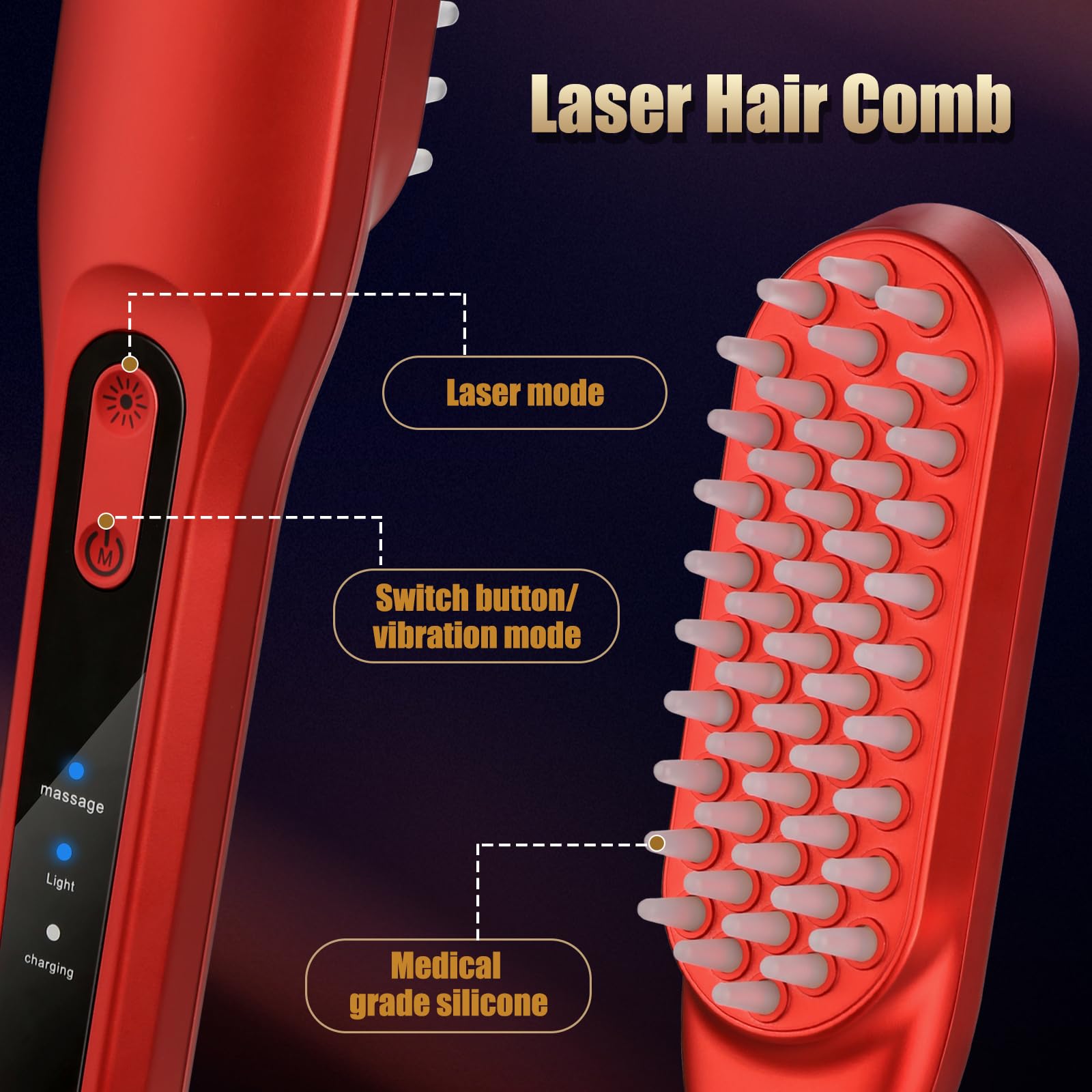 Laser Hair Growth Comb，Red Light Hair Growth Treatment for Men & Women（Red 1pcs ） - Medaid International